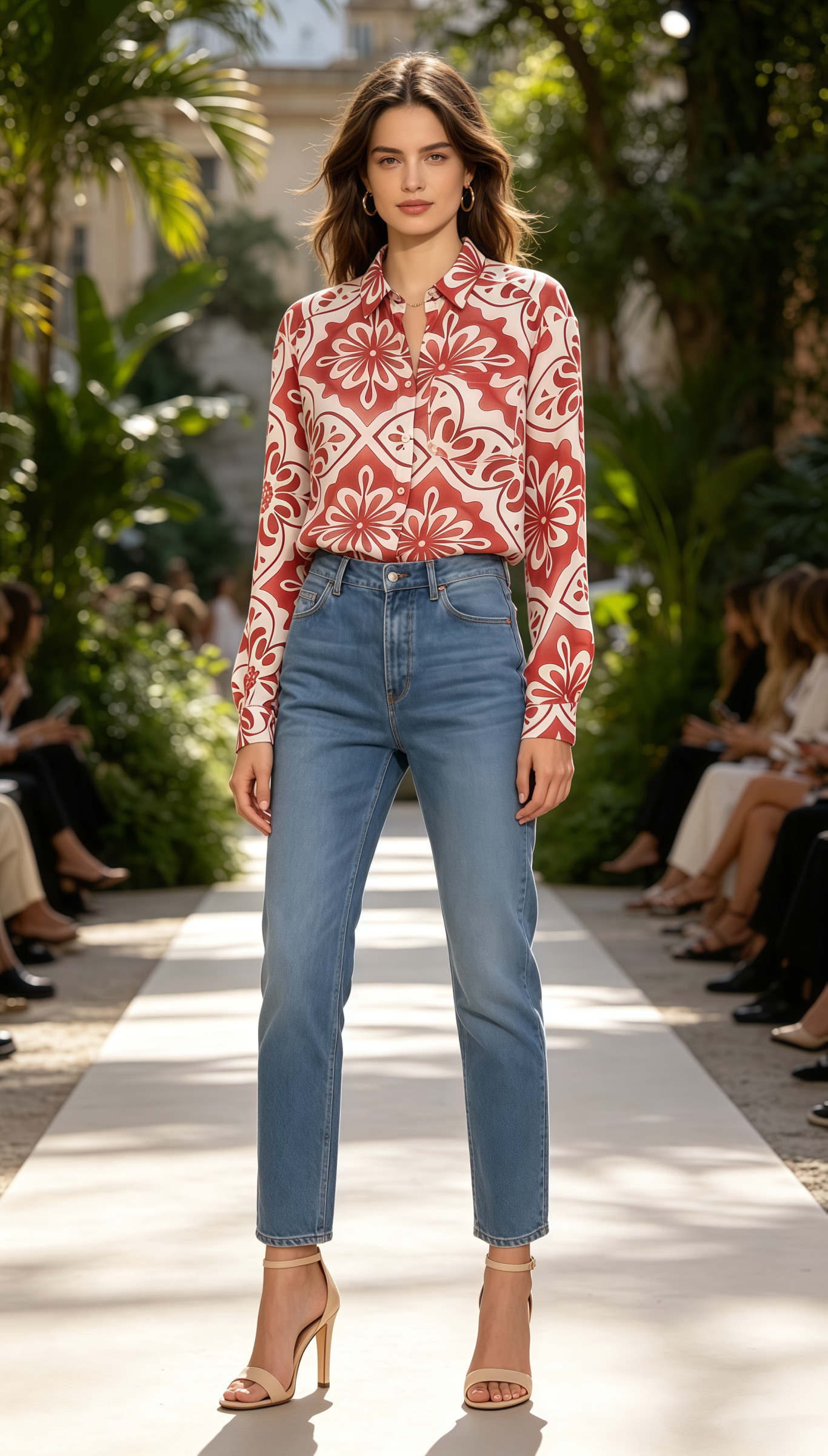 Mayorista SweetMiss - Camisa de mujer con estampado de mayólica, mangas largas, estilo siciliano, mediterráneo, blusa ligera, elegante casual para el día a día, estilo italiano