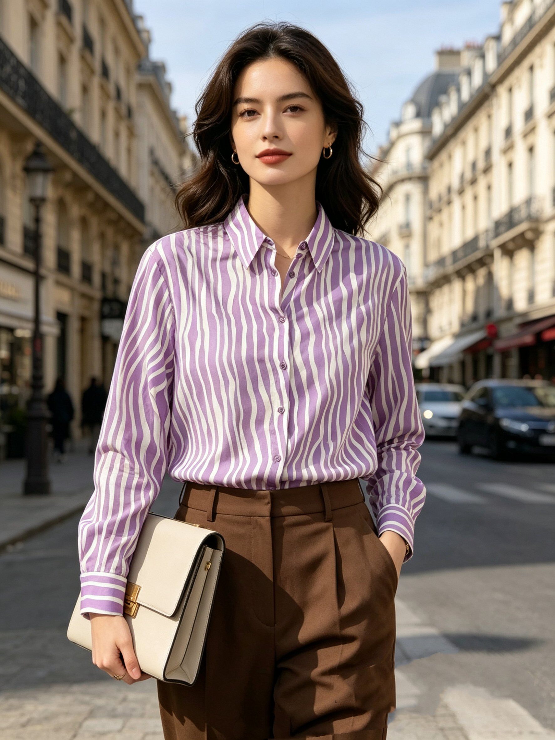 Mayorista SweetMiss - Camisa de rayas verticales, tendencia 2026, blusa cómoda para día y noche, alta calidad, primavera y verano, estilo francés minimalista, para oficina