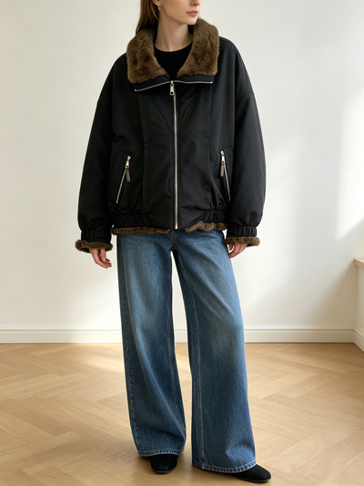 Großhändler SweetMiss - Damen-Wendejacke aus Fell, doppelseitiges Modell, seitliche Reißverschlusstaschen/Kunstleder-Einsätze, hoher Kragen mit Kunstfellbesatz Großhändler SweetMiss - Damen-Wendejacke aus Fell, doppelseitiges Modell, seitliche Reißverschlusstaschen/Kunstleder-Einsätze, hoher Kragen mit Kunstfellbesatz