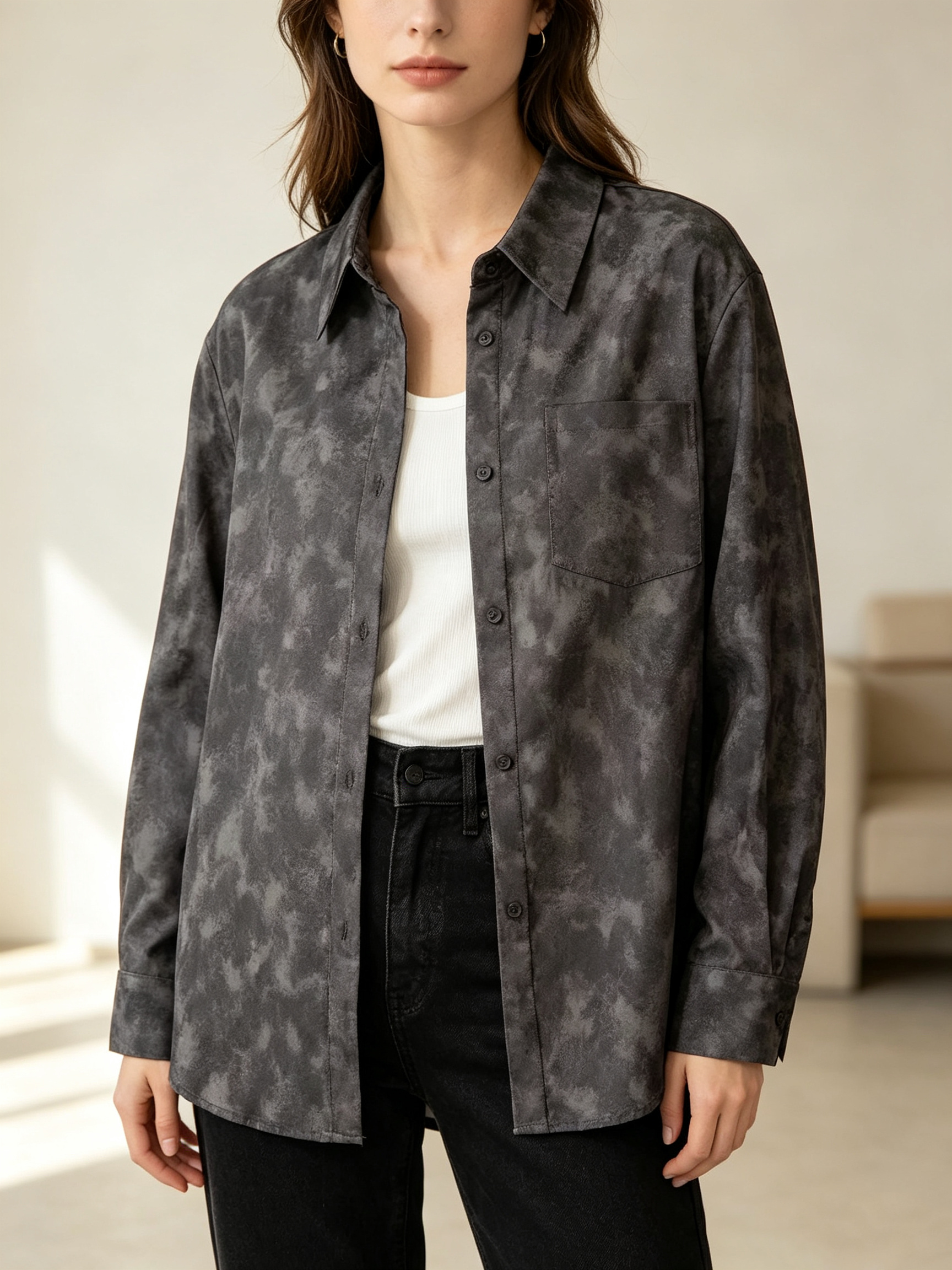 Wholesaler SweetMiss - Tie-dye shirt, gradient print, fabric with fluid drape, neutral style, simple and elegant, casual and work-appropriate