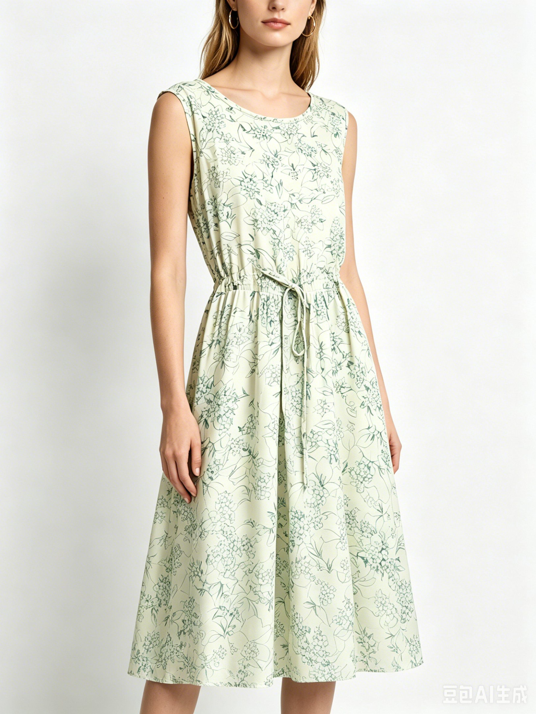 Mayorista SweetMiss - Vestidos midi sin mangas, estampado floral, escote redondo, cintura con cordón, hombros cubiertos, corte con tirantes