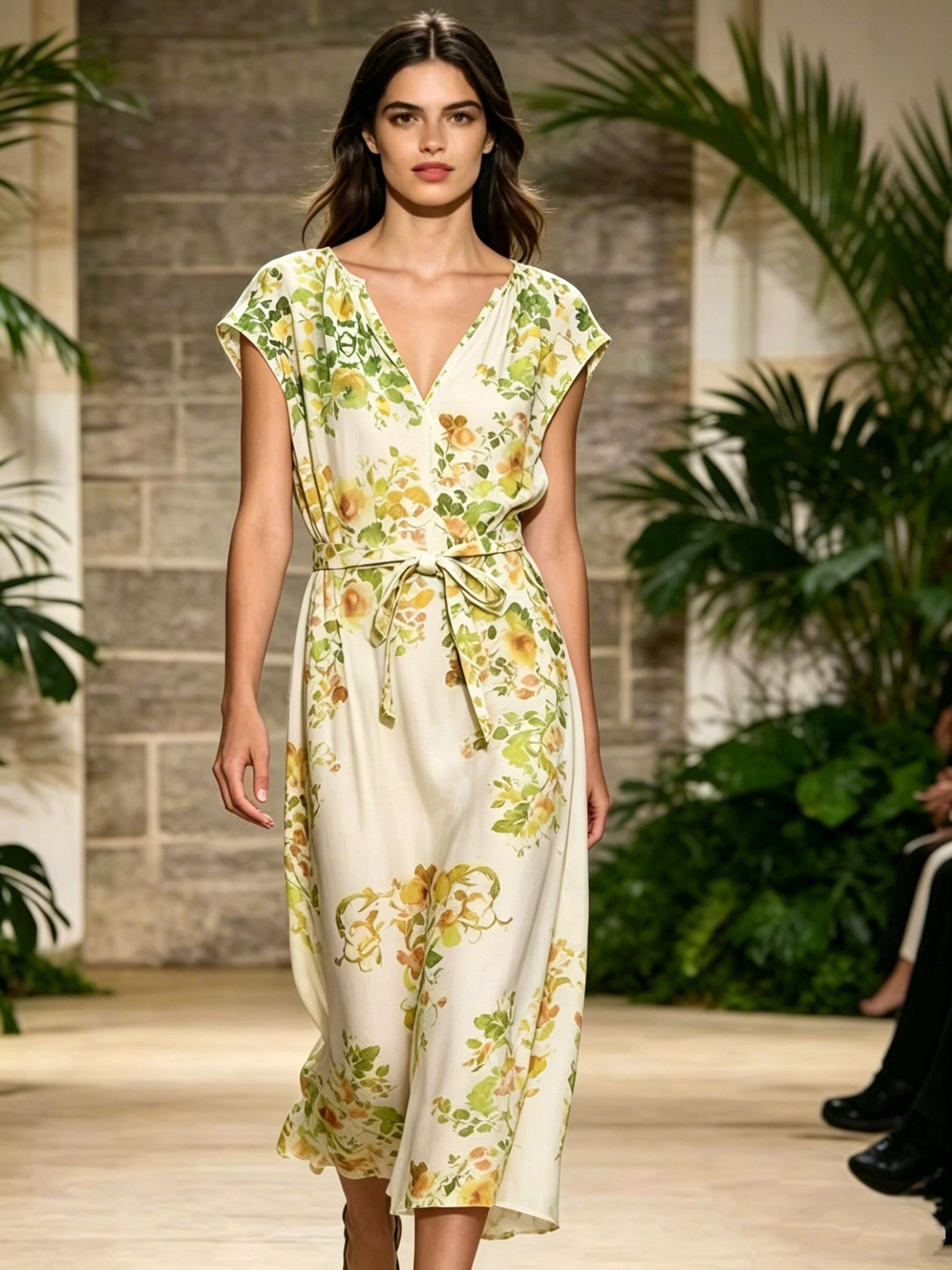 Wholesaler SweetMiss - Sleeveless dresses, V-neck, with belt, floral print, lightweight