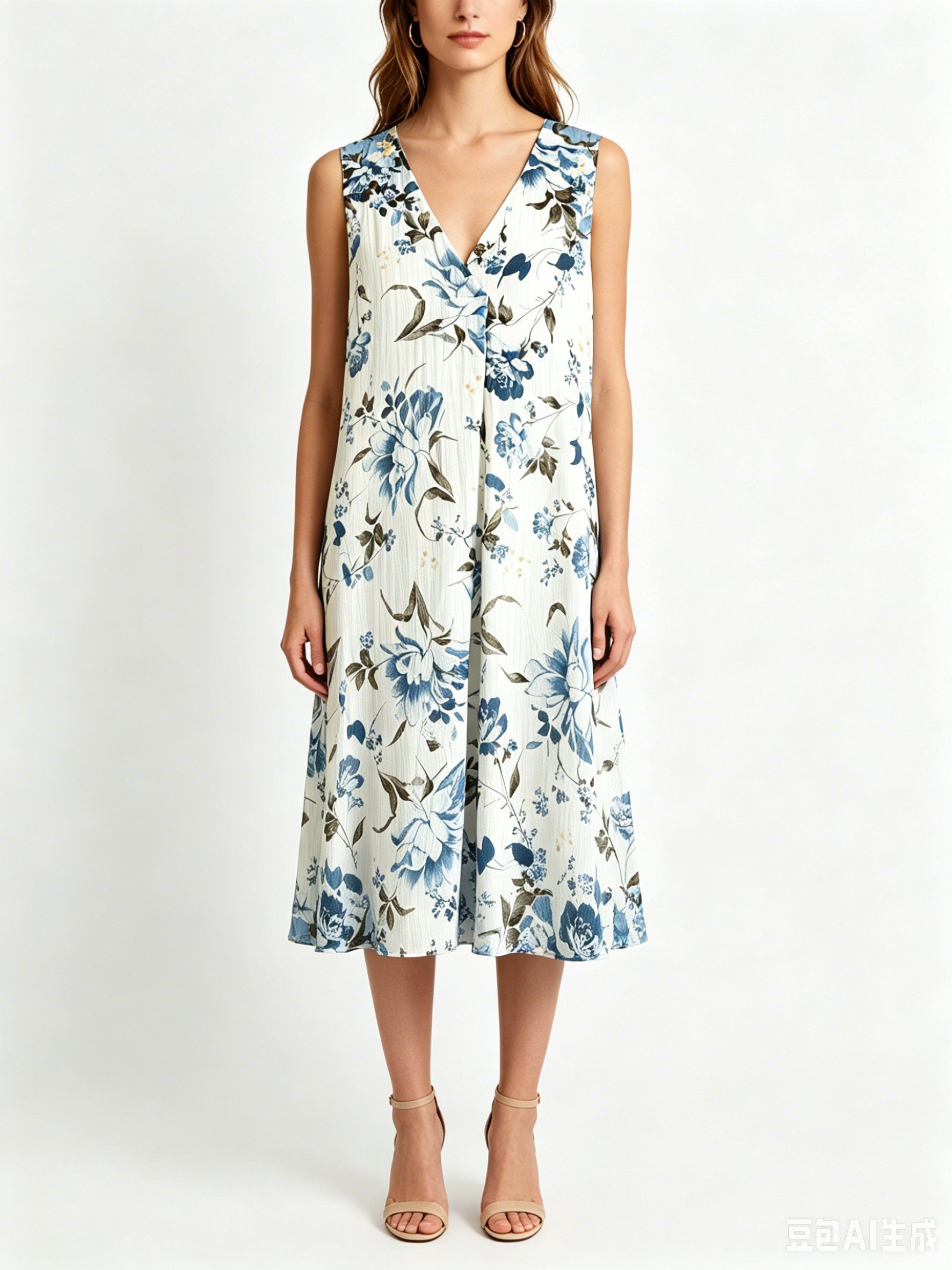 Wholesaler SweetMiss - Sleeveless women's dress, midi dress, V-neckline, floral print, patterned, fluid dress, lightweight, comfortable