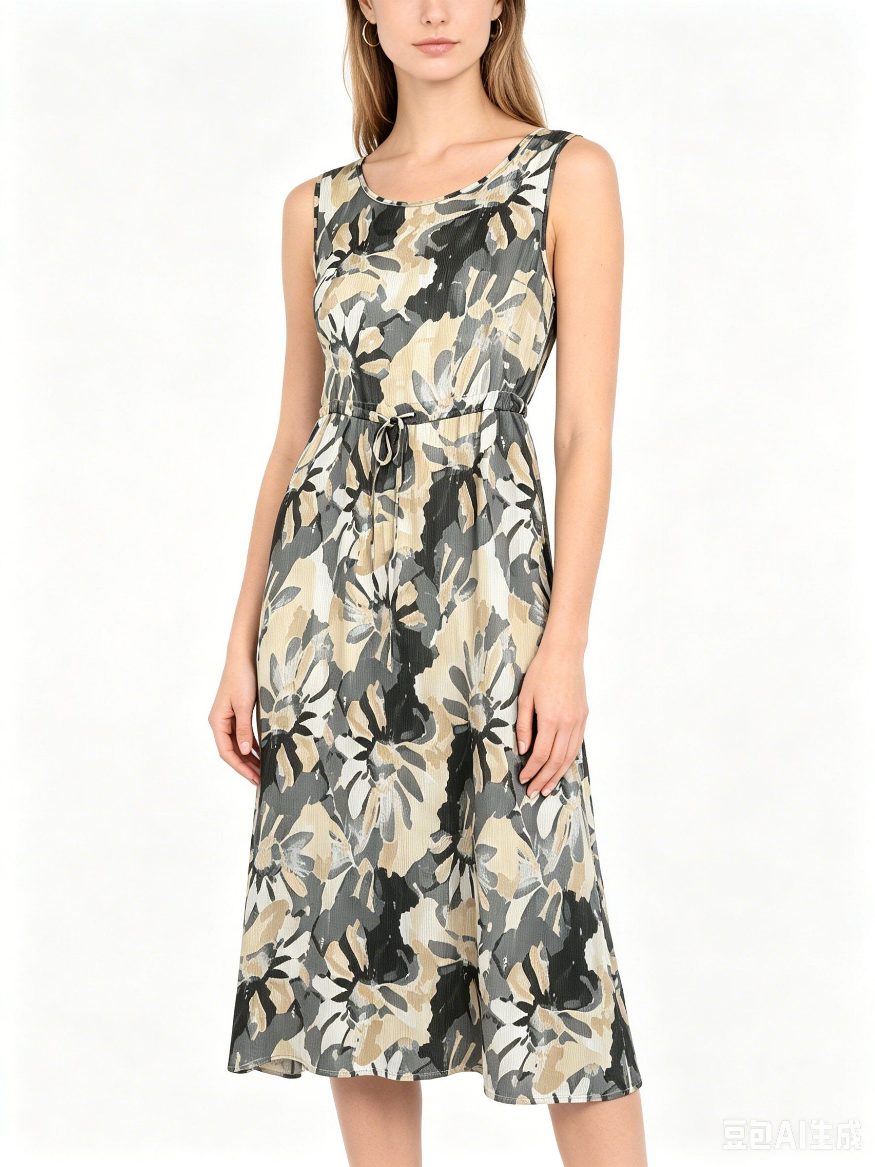 Wholesaler SweetMiss - Women's summer dress, sleeveless, floral midi, casual, elegant, with belt, lightweight, summer