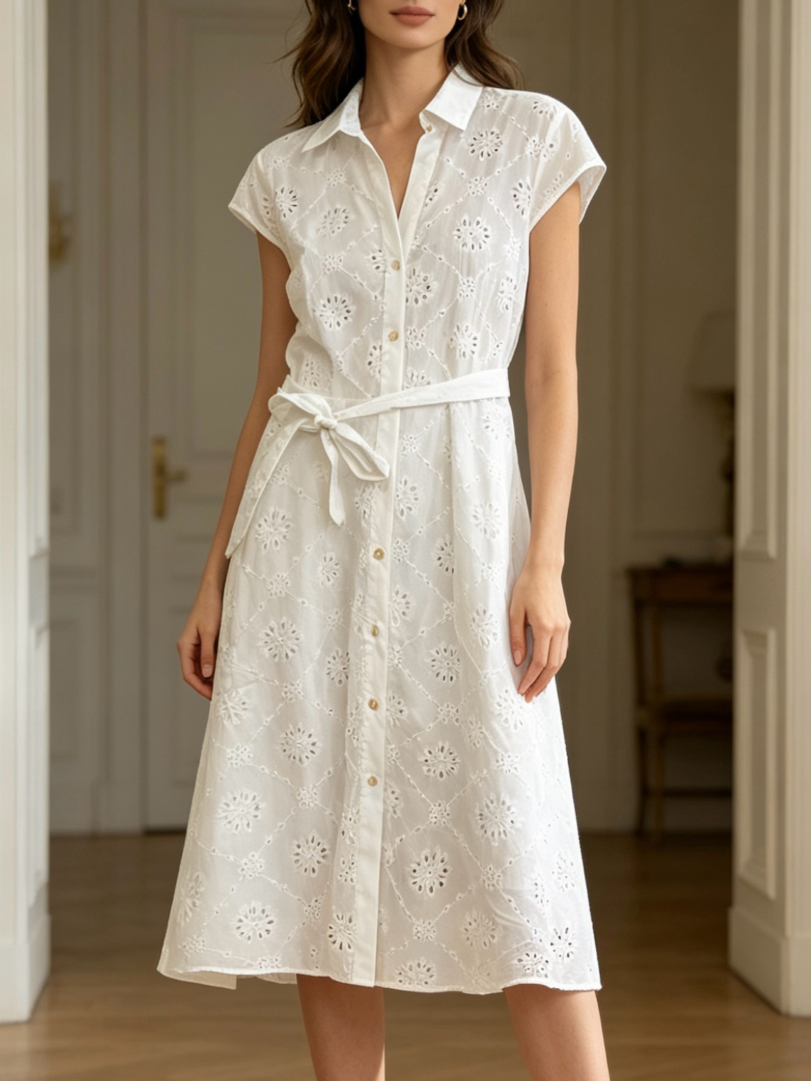 Wholesaler SweetMiss - Broderie anglaise shirt dress, shirt collar, full front button closure, eyelet embroidery throughout the garment, super elegant and top quality