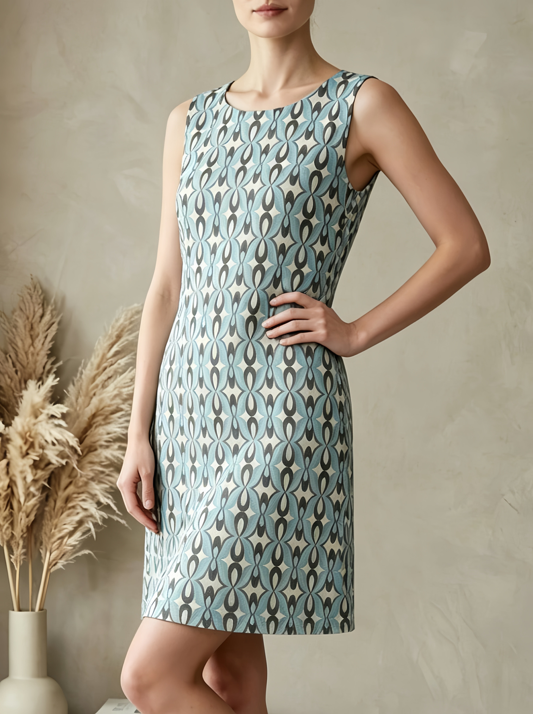 Grossista SweetMiss - Vestito tubo senza maniche, collo tondo semplice, taglio dritto aderente, lunghezza sopra il ginocchio,spalle scoperte, tessuto strutturato leggero.