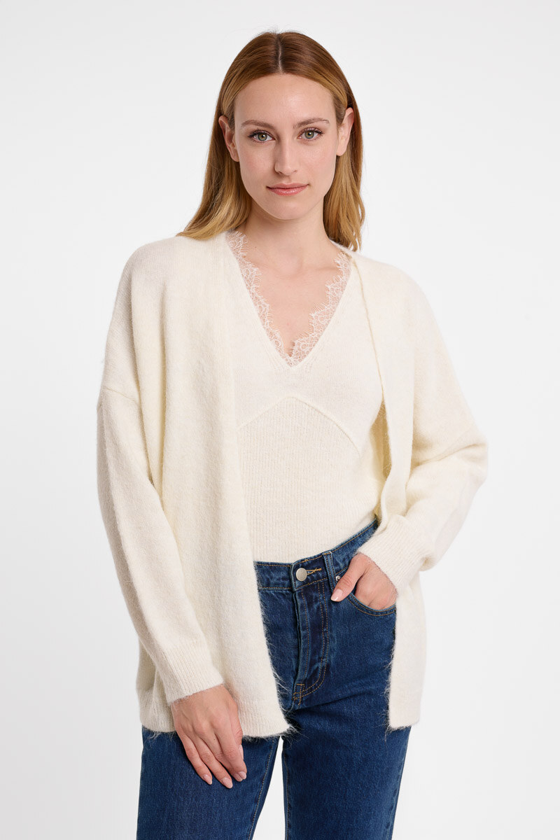 Gilet ouvert en maille automnal, parfait pour 2025, composé de polyester durable et de laine, fabriqué en Chine.