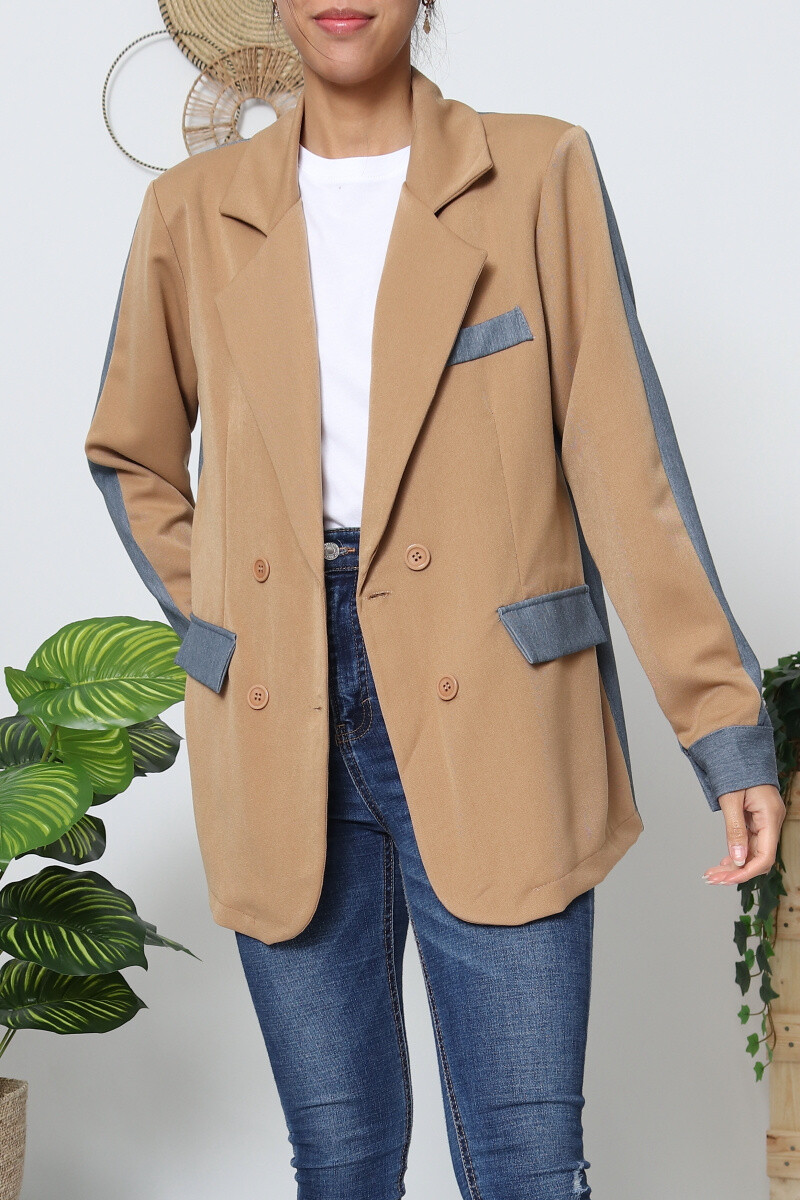 Mayorista SYBELLA - Americana cruzada, detalles efecto denim