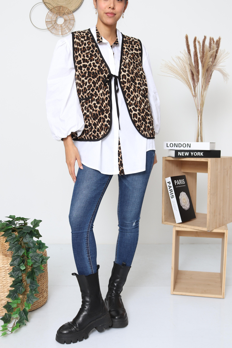 Wholesaler SYBELLA - Quilted leopard vest with bow