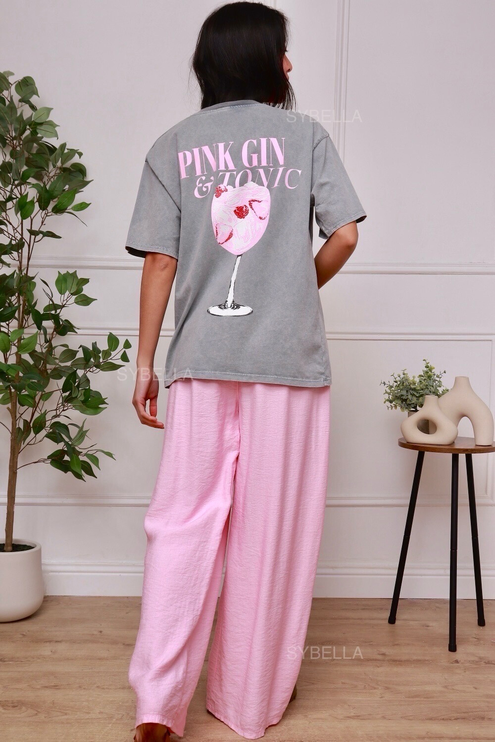 Grossiste SYBELLA - T-shirt Pink Gin, coton premium délavé