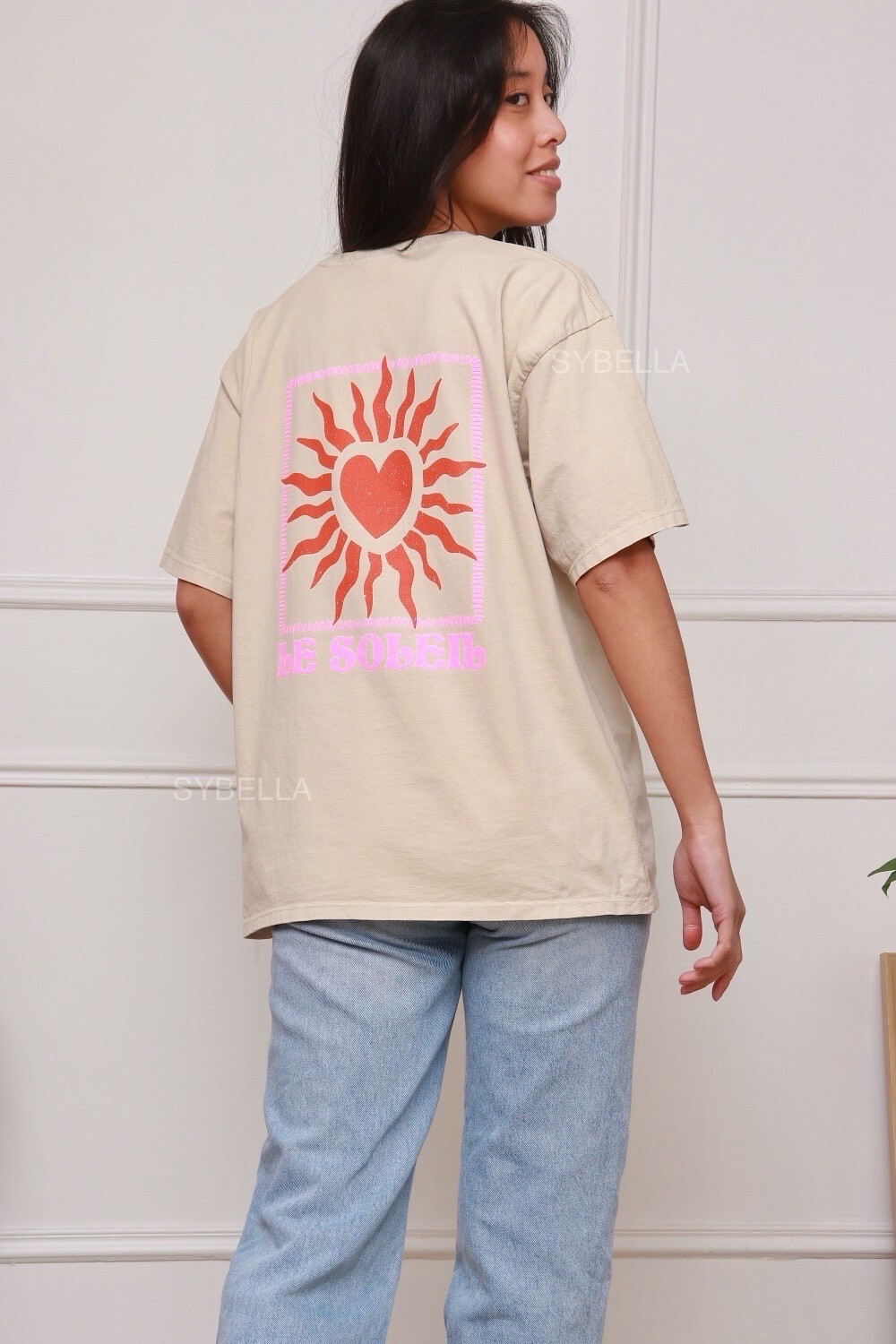 Grossiste SYBELLA - T-shirt Le soleil, imprimé coeur, coton premium délavé