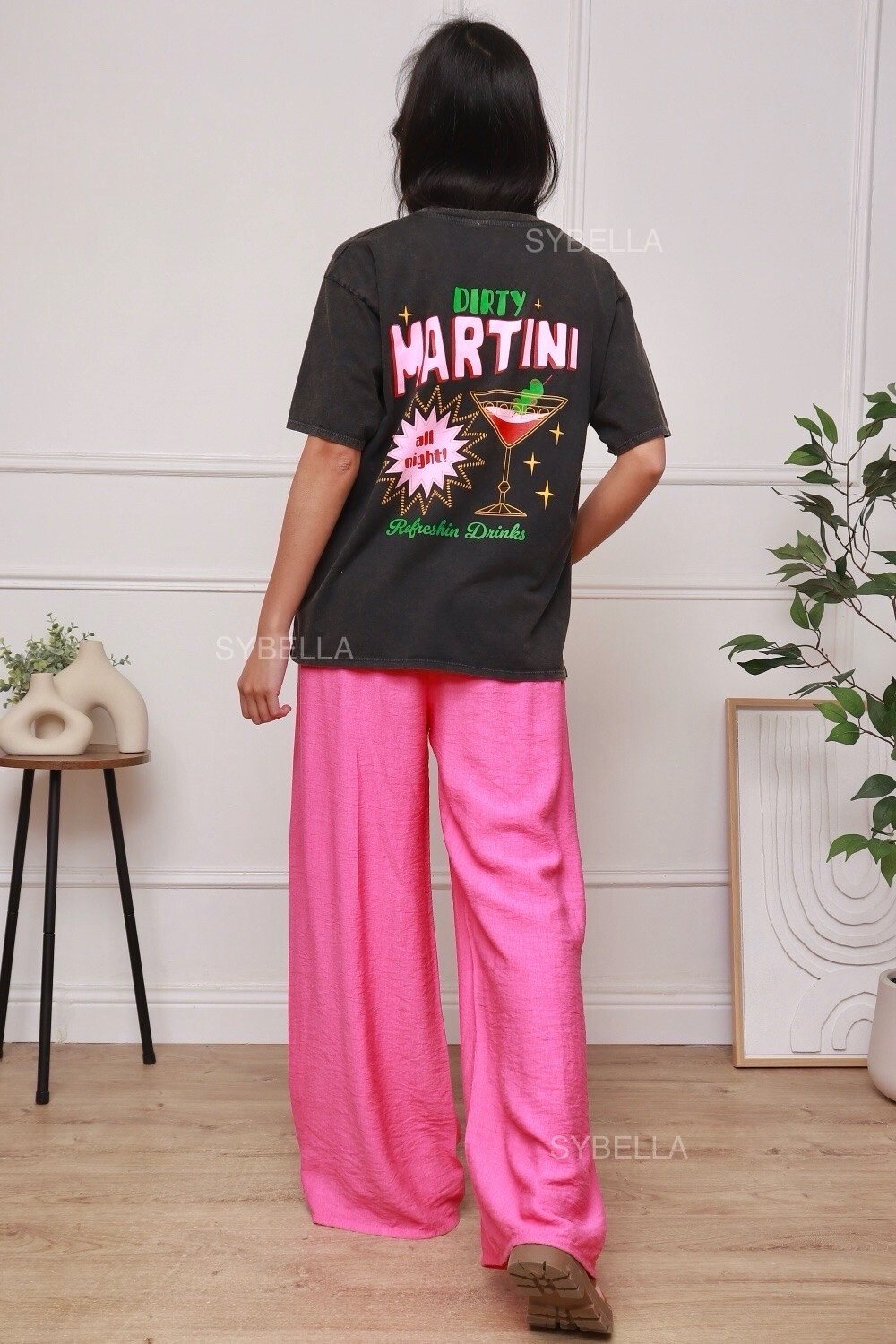 Grossiste SYBELLA - T-shirt dirty Martini, imprimé cocktail, coton premium délavé