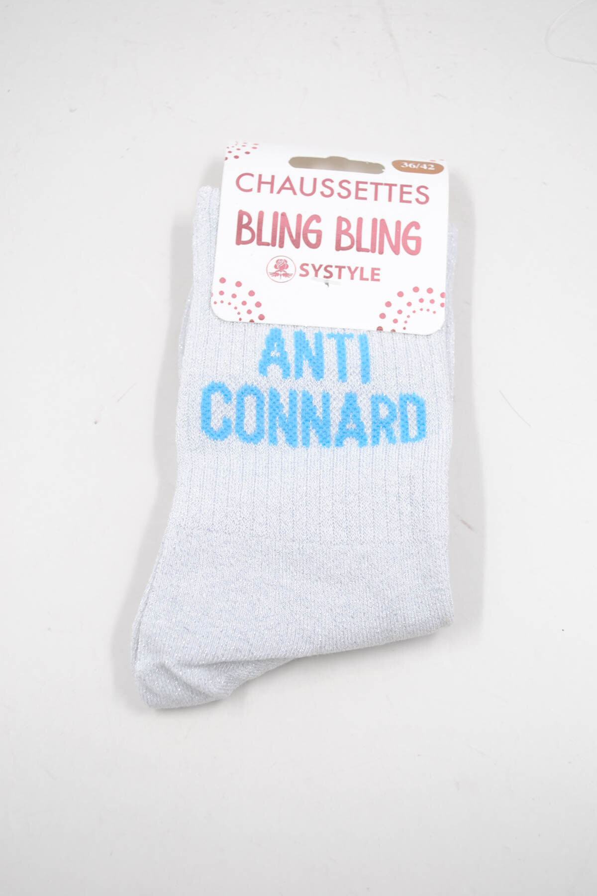 Wholesaler SyStyle - Mid-calf shiny socks with French message ANTI-JERK, cotton blend, sizes 36 to 42, coral orange color with sparkling golden thread