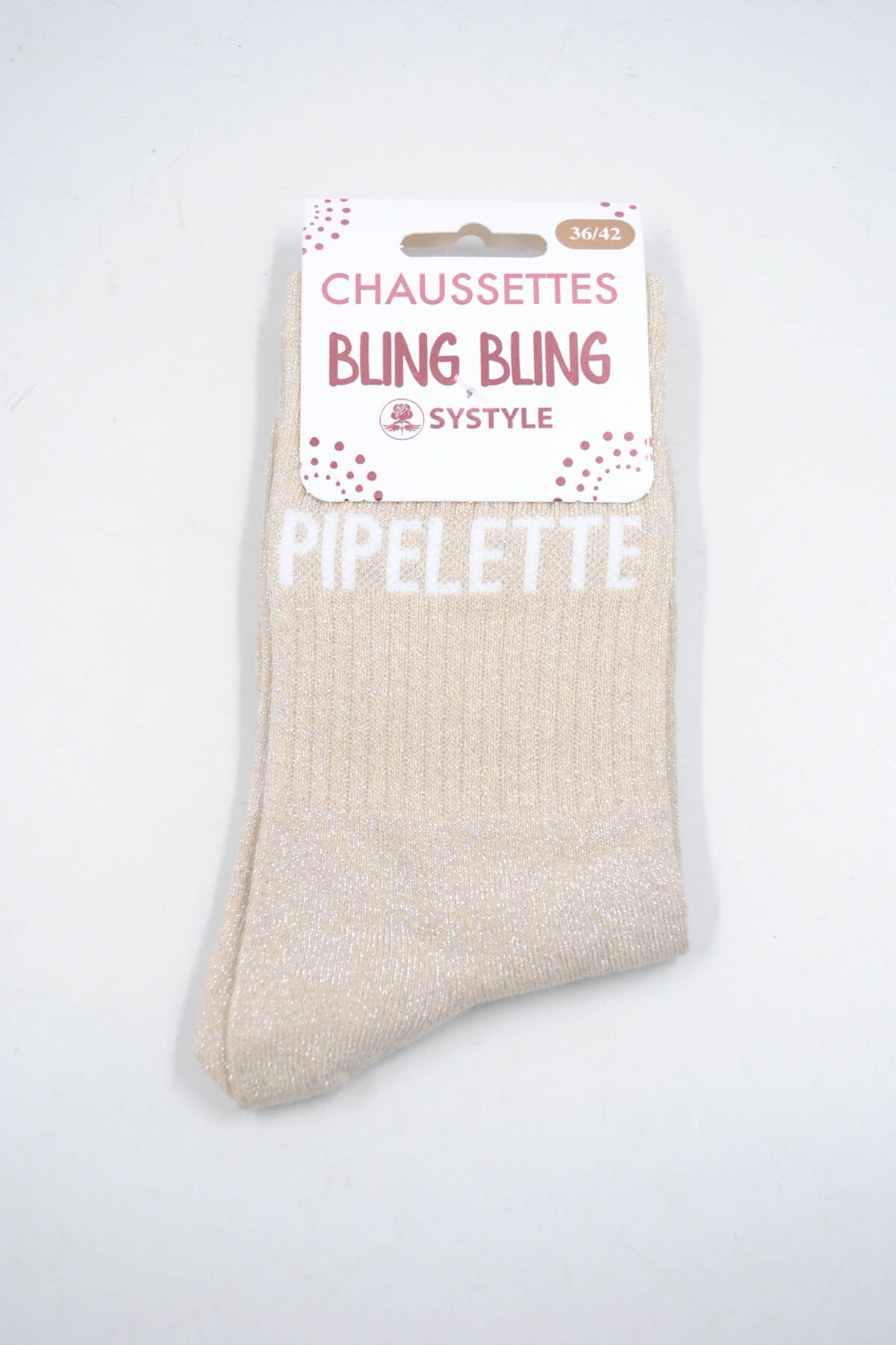 Wholesaler SyStyle - Shiny mid-calf socks with French message PIPELETTE, cotton blend, sizes 36 to 42, available in light apricot and coral orange