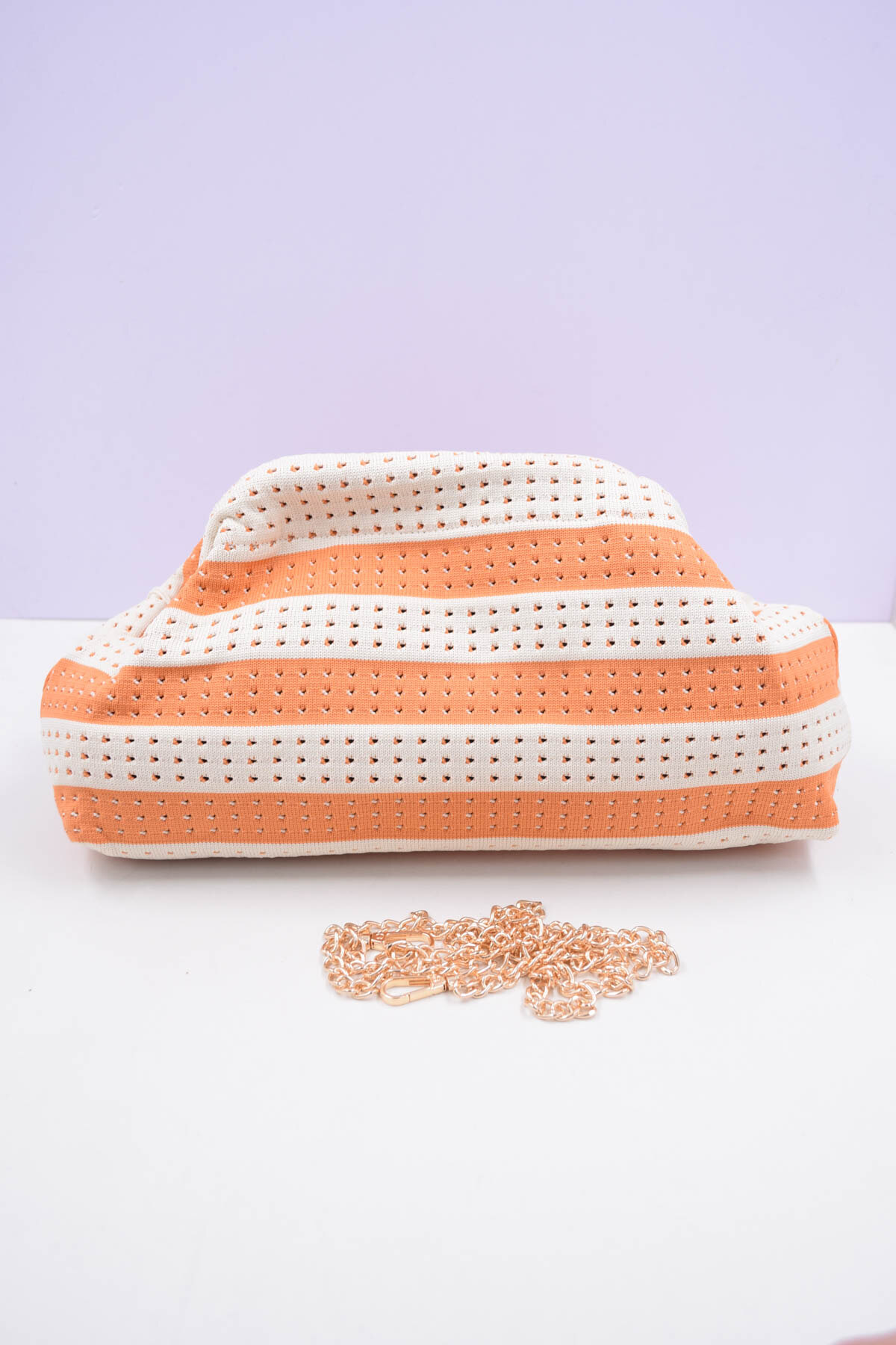 Mayorista SyStyle - Bolso nube de punto calado a rayas, cadena desmontable, estilo veraniego en varios colores