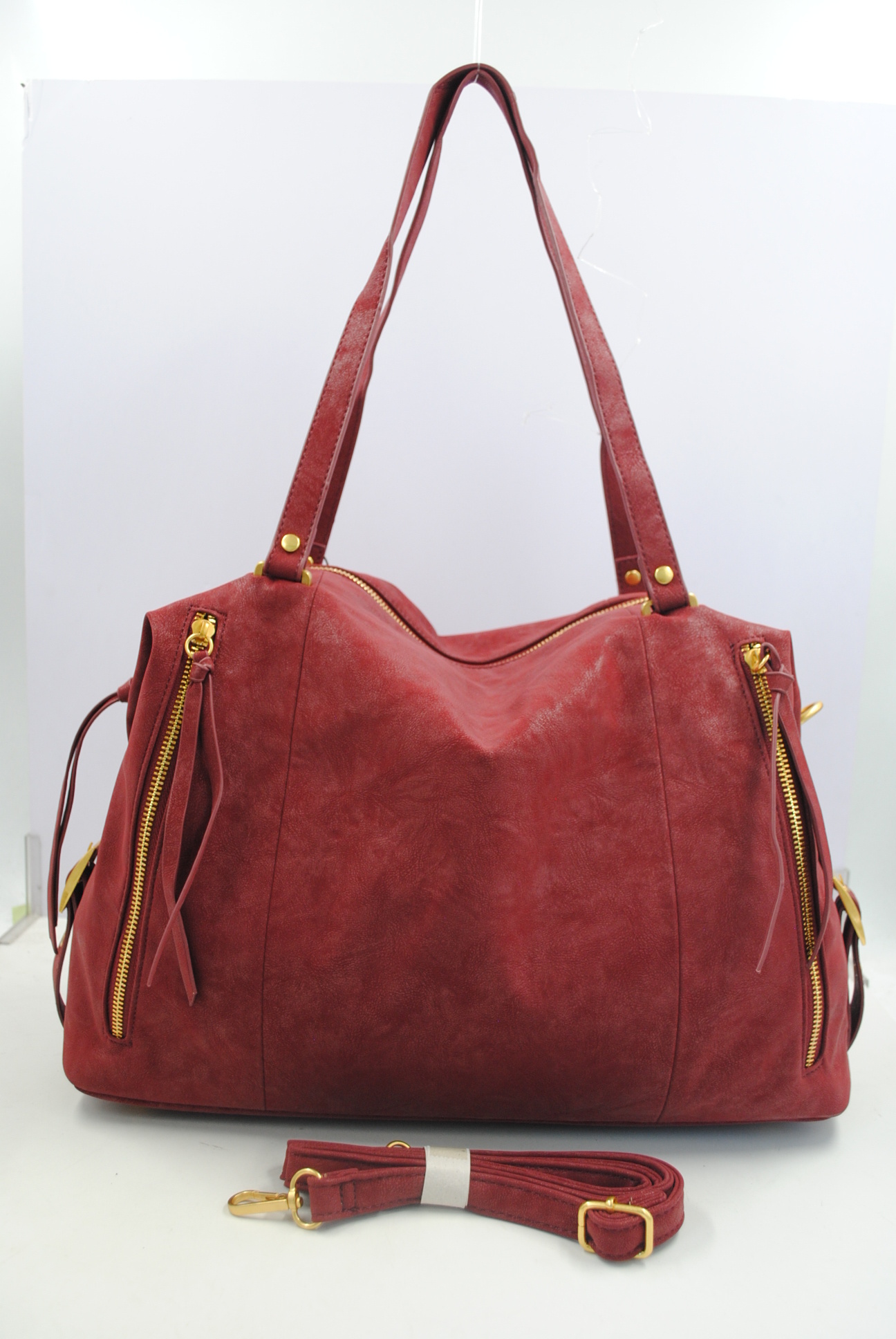 Grossiste SyStyle - Sac cabas en simili‑cuir vieilli, quincaillerie dorée, plusieurs fermetures‑éclair, sac à épaule / bandoulière grand volume femme
