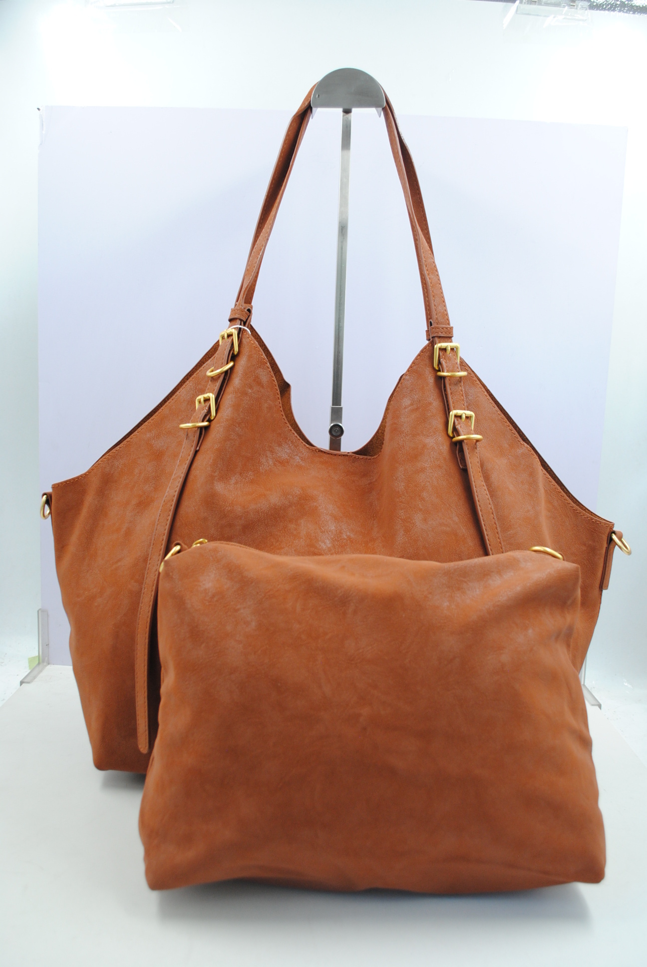 Grossiste SyStyle - Sac cabas mère‑fille en simili‑cuir vieilli, quincaillerie dorée, bretelles réglables, grand volume sac d’école / sac de travail femme