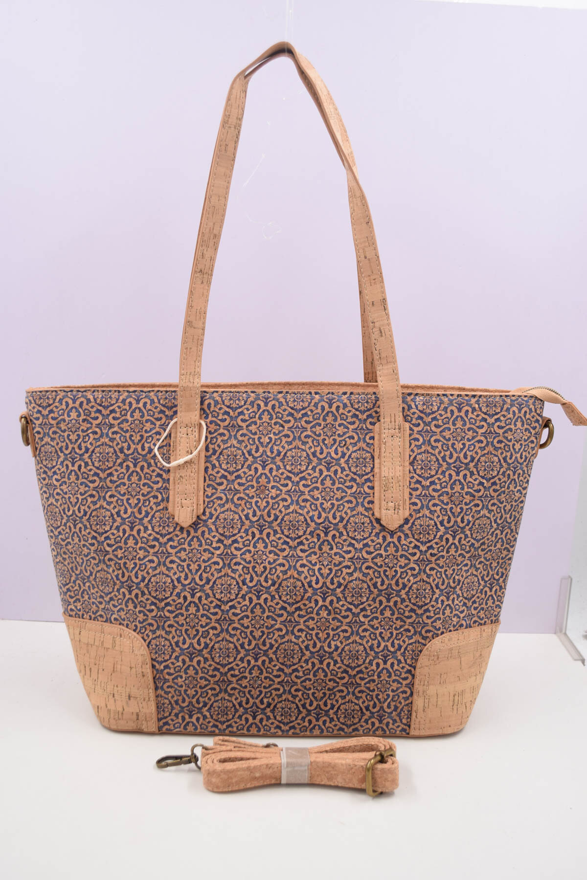 Grossiste SyStyle - Sac cabas en liège naturel à motif mandala marocain, grand volume écologique, bandoulière croisée fournie