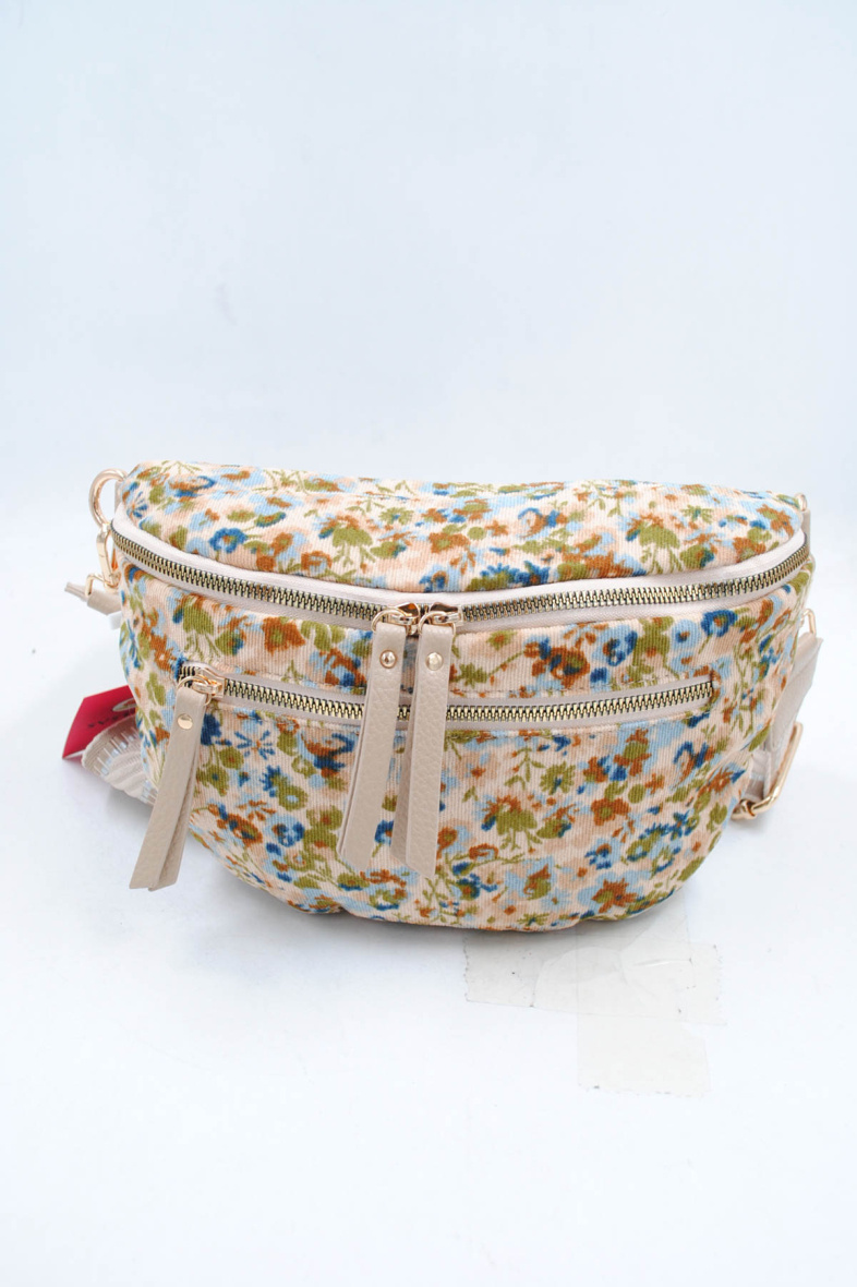 Grossiste SyStyle - SAC BANANE EN SYNTHETIQUE MOTIF PETITES FLEURS EFFET VELOURS