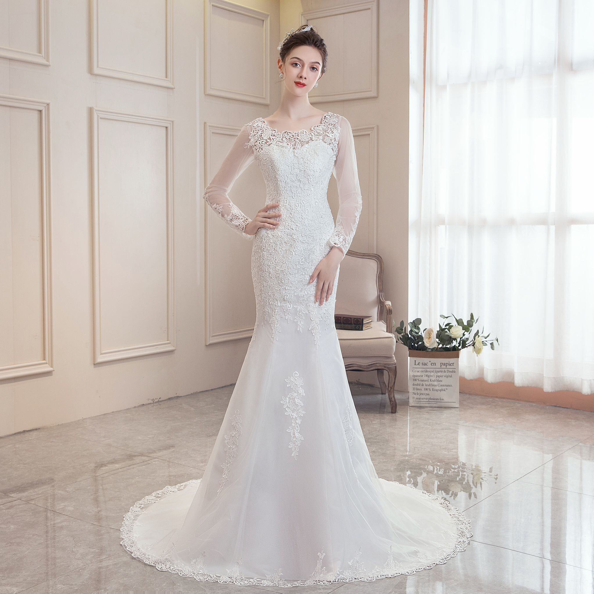 Grossiste T.L. MARIAGE - Robe de mariée sirène avec manche