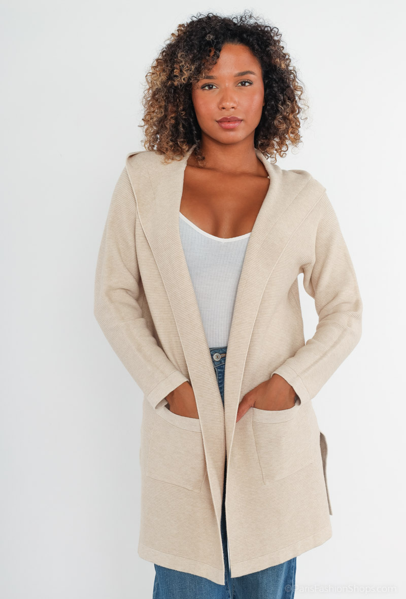 Großhändler Tandem - KAPUZENPULLOVER MIT HORIZONTALEM STRICKMUSTER