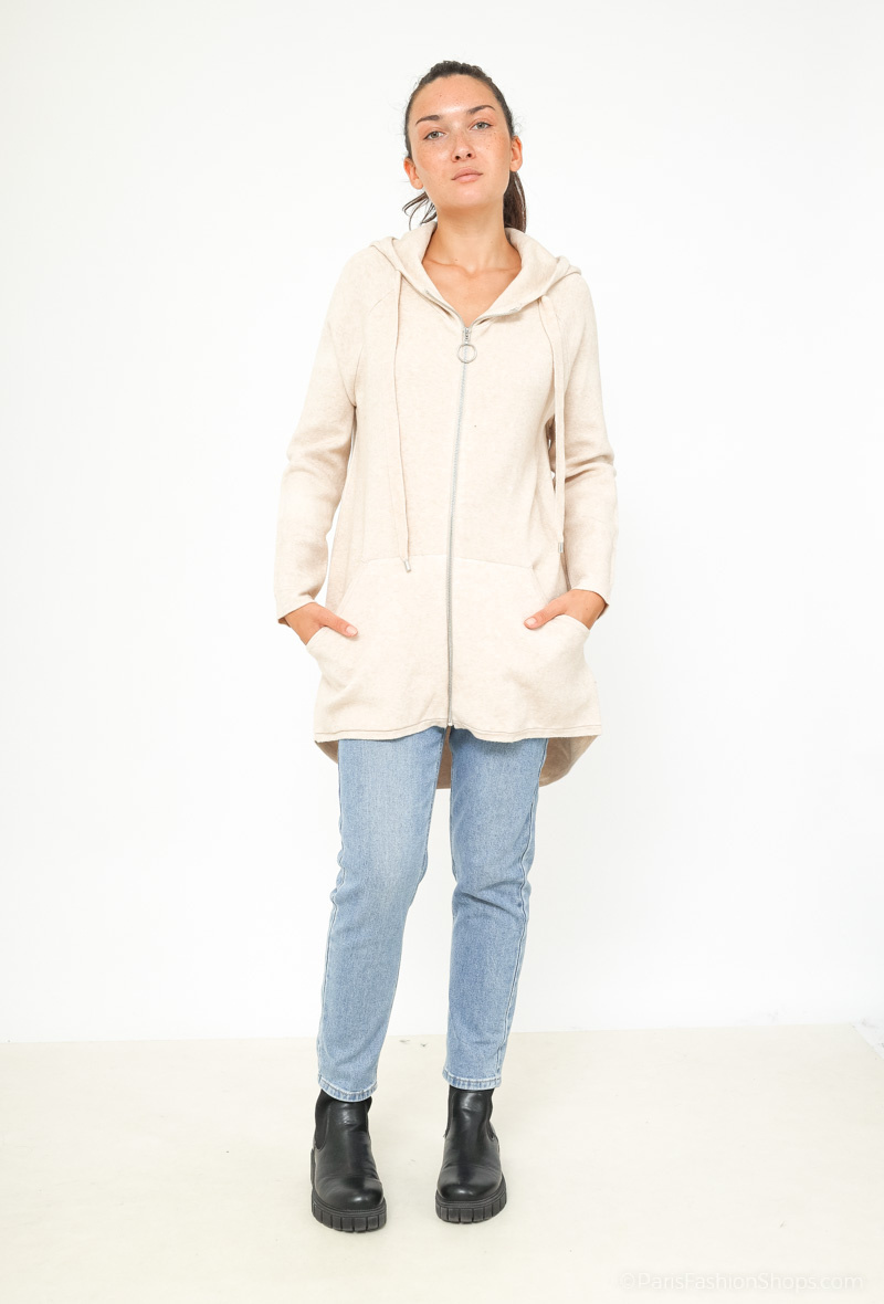 Großhändler Tandem - LANGER PULLOVER MIT KAPUZE UND REISSVERSCHLUSS