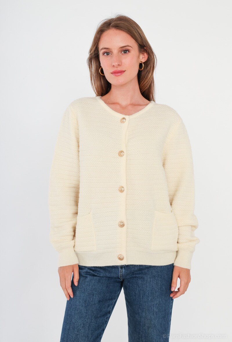 Großhändler Tandem - Strickjacke mit Rundhalsausschnitt und goldenem Knopfmuster