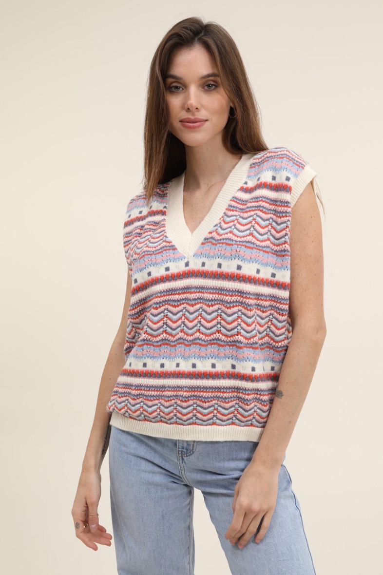Großhändler Tandem - mehrfarbiger ärmelloser Pullover