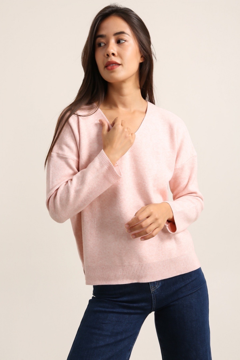 Großhändler Tandem - Einfach gestrickter Pullover mit V-Ausschnitt
