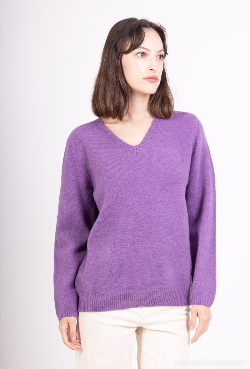Großhändler Tandem - PULLOVER AUS BOUCLETTE-STRICK MIT V-AUSSCHNITT