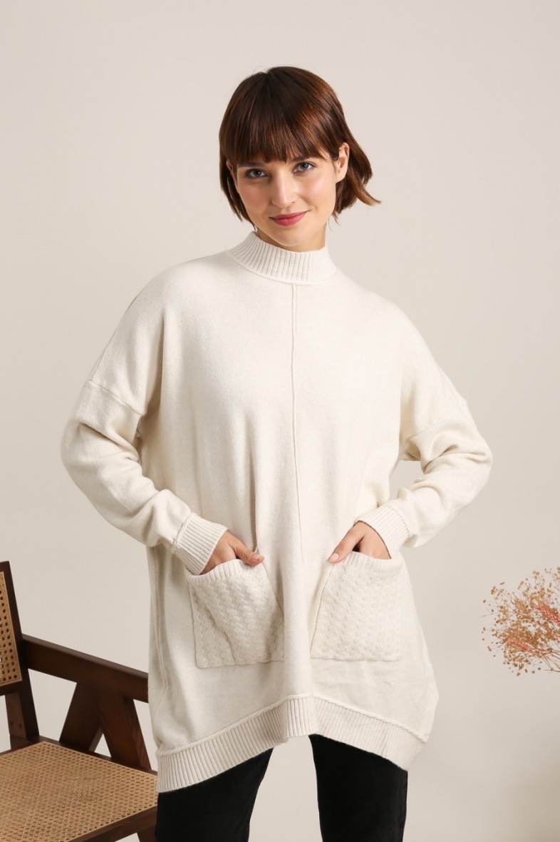 Großhändler Tandem - LANGER OVERSIZE-PULLOVER MIT STEHHALS