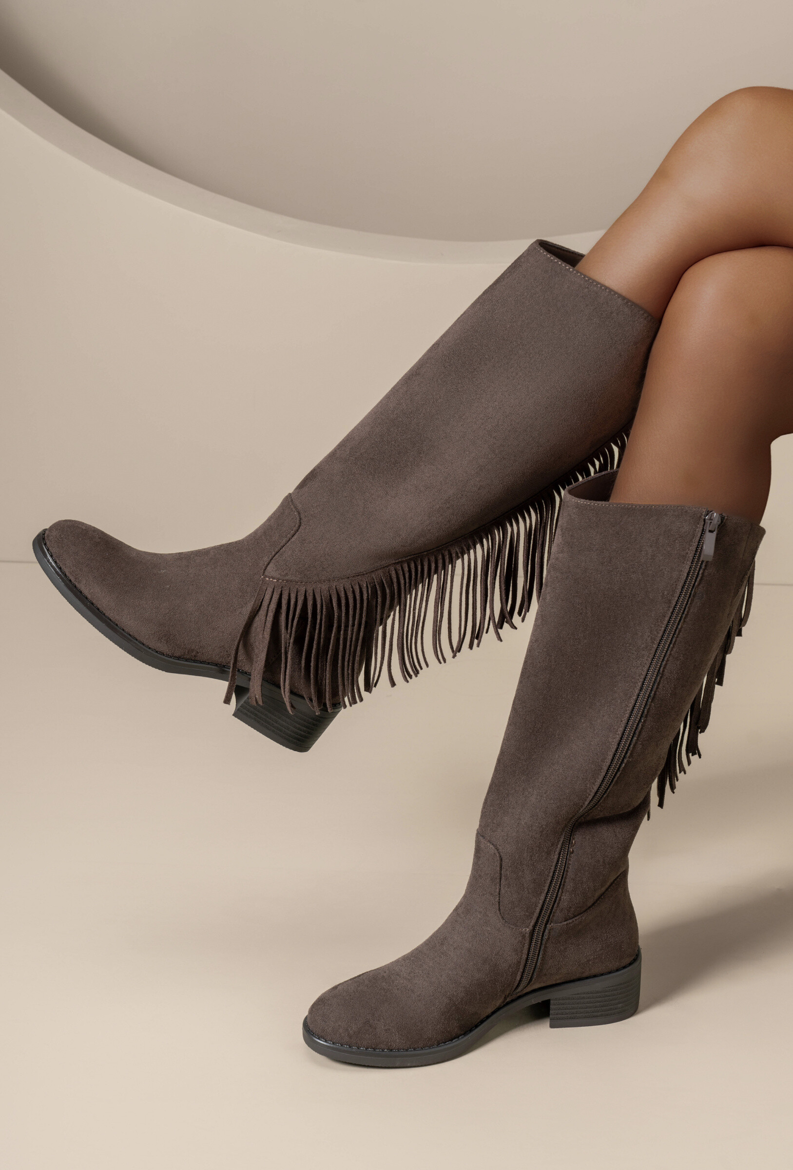 Großhändler TANIA - C'M Paris - Damen Wildlederstiefel mit Fransen im Bohème-Stil