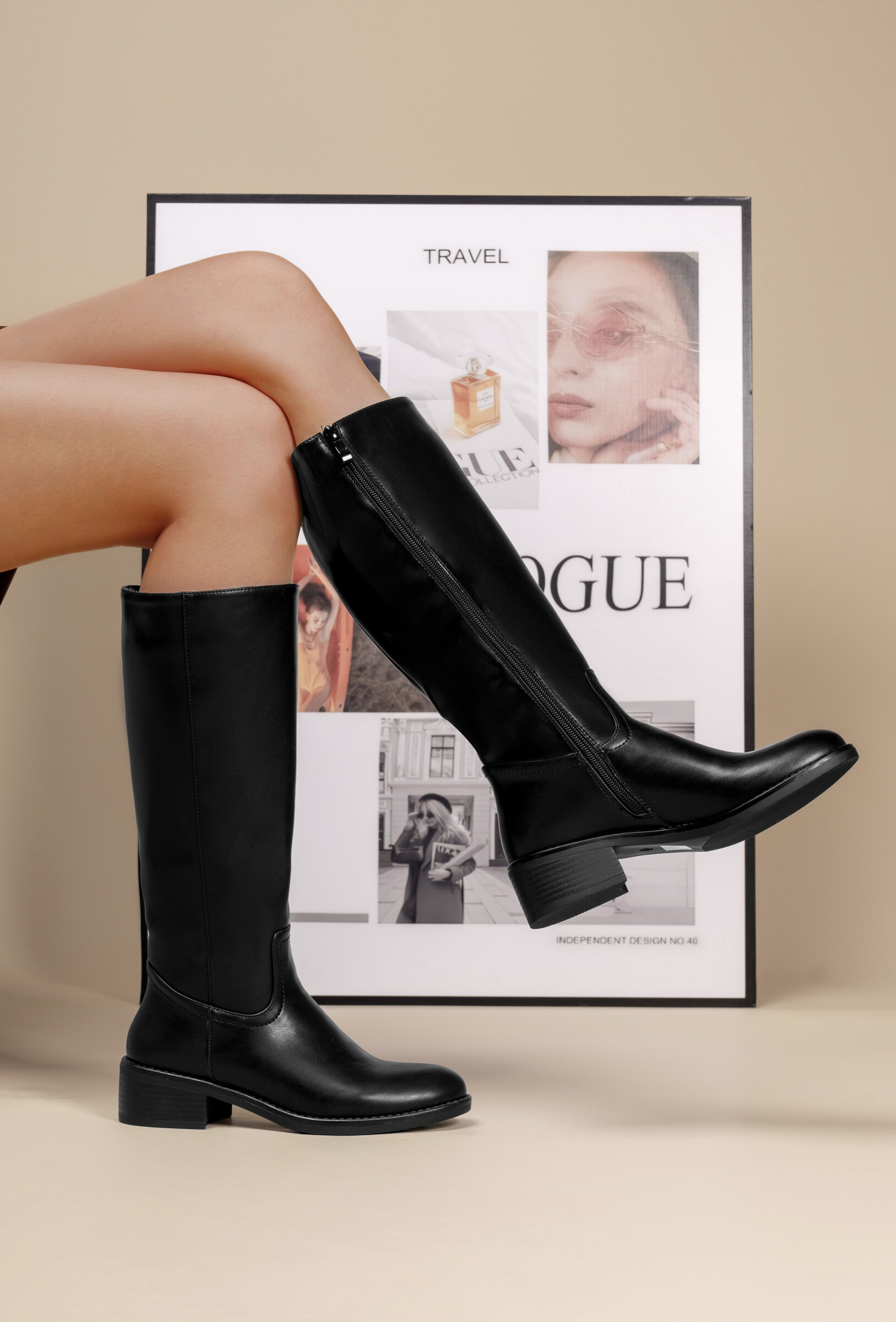 Großhändler TANIA - C'M Paris - Damen Kniehohe Stiefel im Kunstleder Reitstil