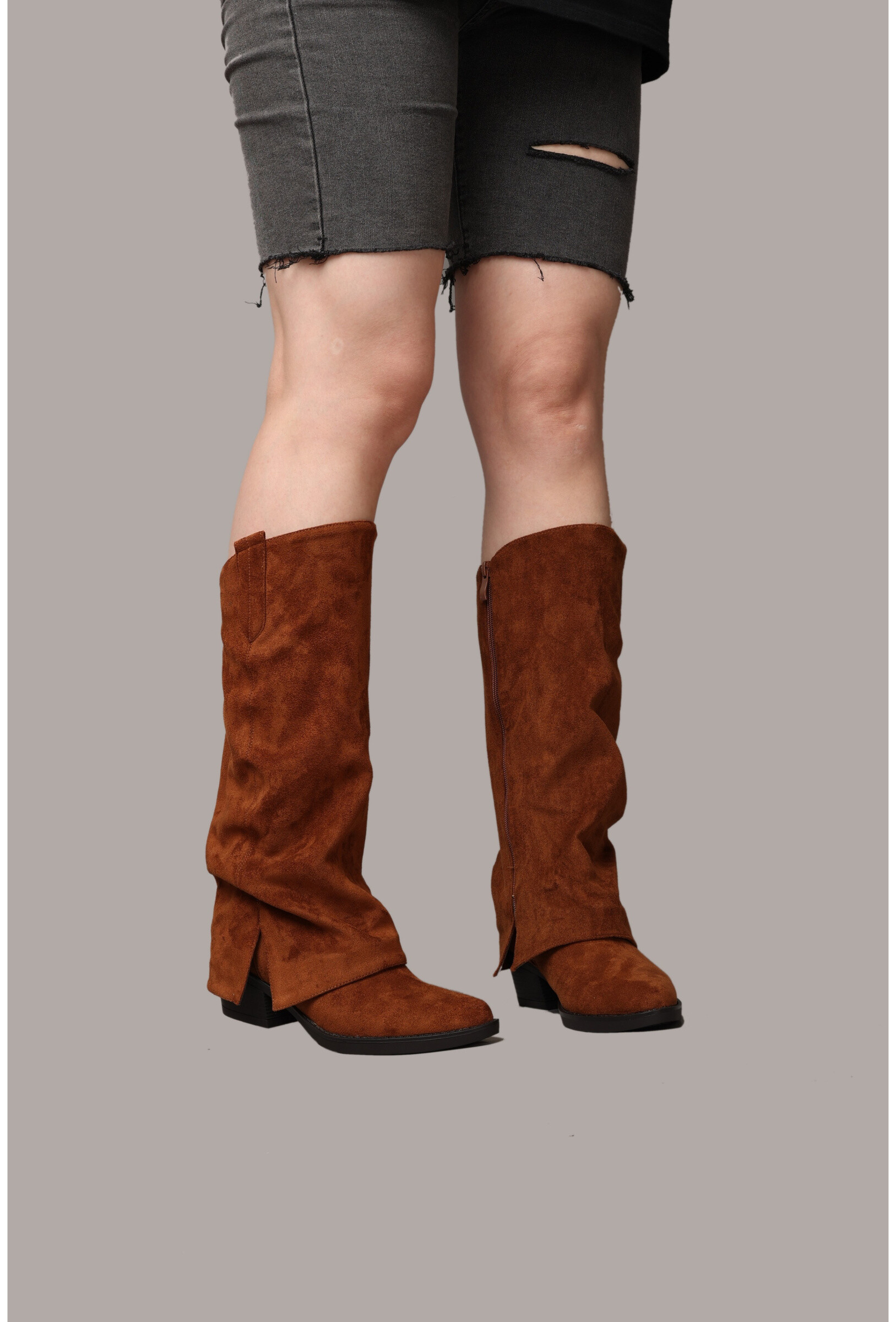 Mayorista TANIA - C'M Paris - Botines de Tacón Bloque con Puntera Puntiaguda de Ante (Efecto Ante) - Estilo Western