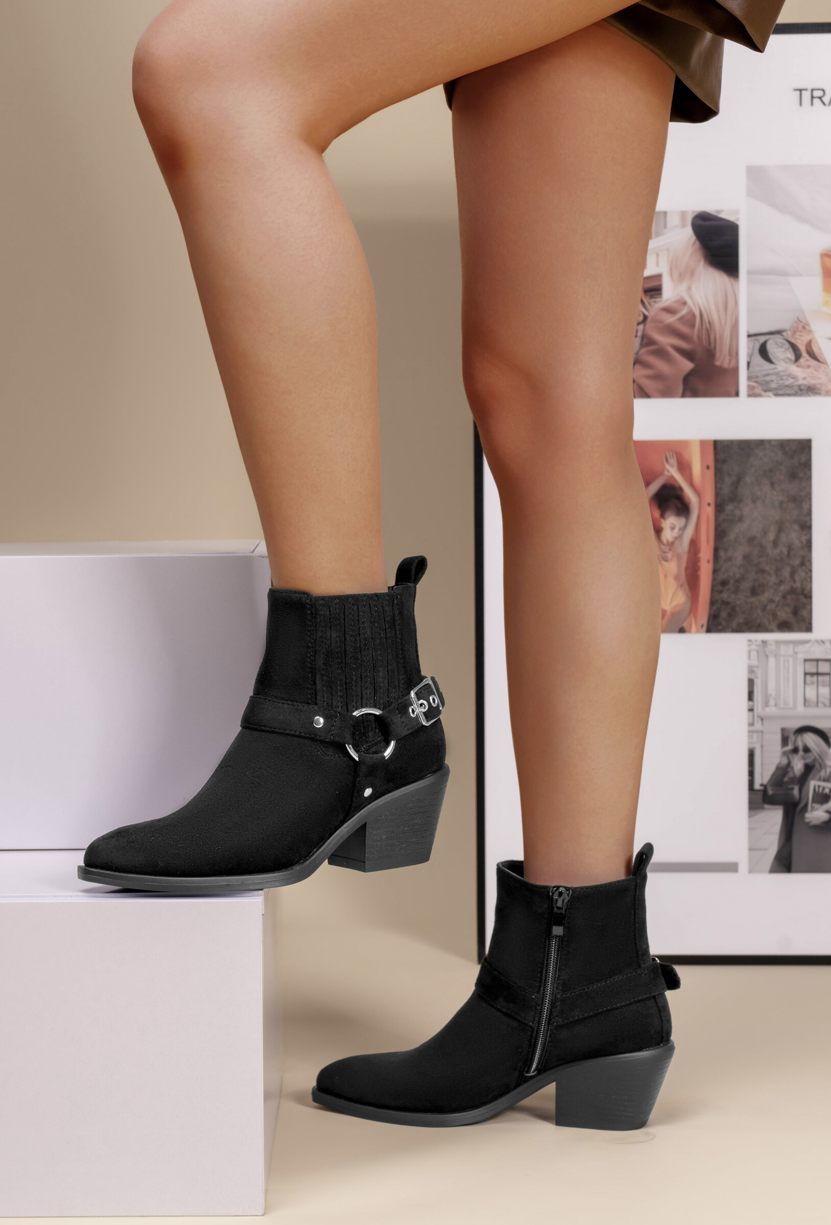Großhändler TANIA - C'M Paris - Damen Stiefeletten mit eckiger Spitze und Cowboy-/Western-Stil
