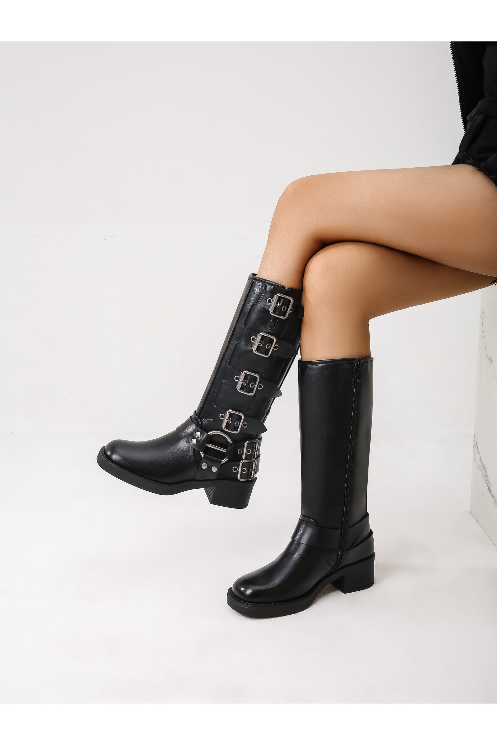 Mayorista TANIA - C'M Paris - Botas con hebillas de cuero sintético, punta cuadrada - Estilo motero