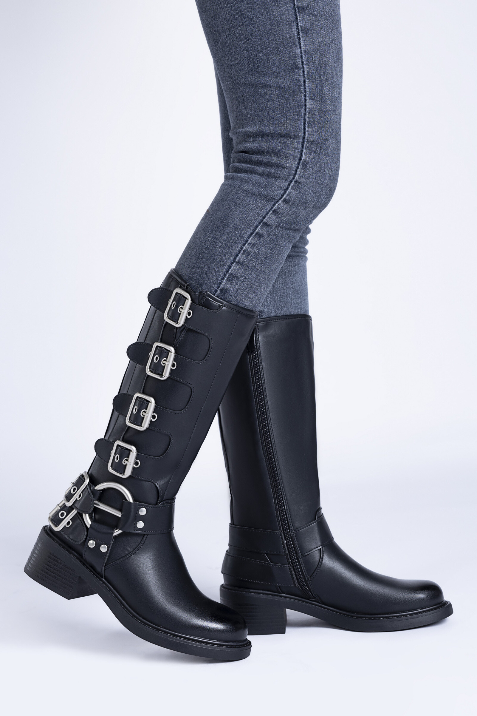 Mayorista TANIA - C'M Paris - Botas con Hebillas de Cuero Sintético Puntera Redonda - Estilo Motero
