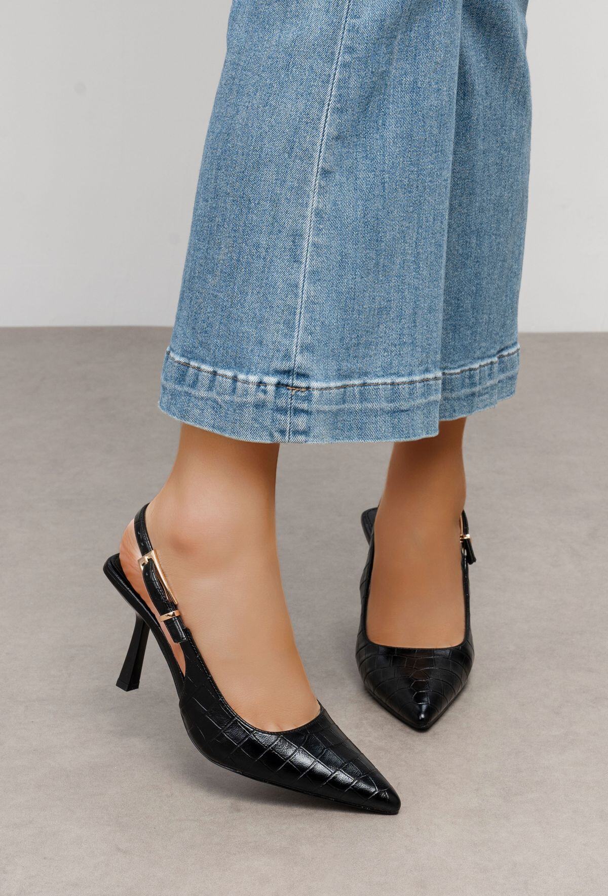 Grossista TANIA - C'M Paris - Décolleté slingback effetto coccodrillo con fibbia
