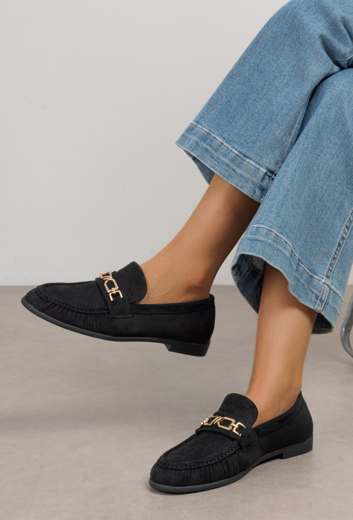 Wholesaler TANIA - C'M Paris - Suede-effect loafers with gold horsebit