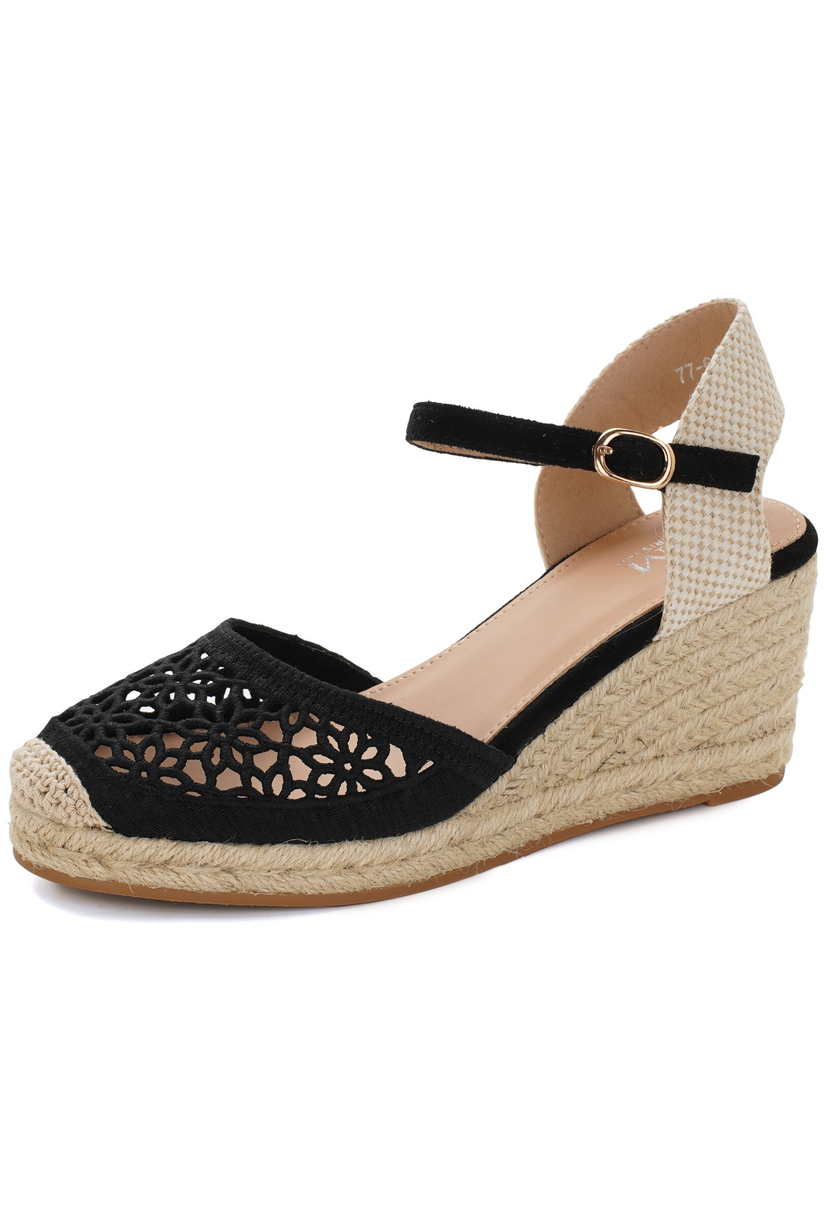 Wholesaler TANIA - C'M Paris - wedge sandals in woven fabric raffia sole 7 cm
