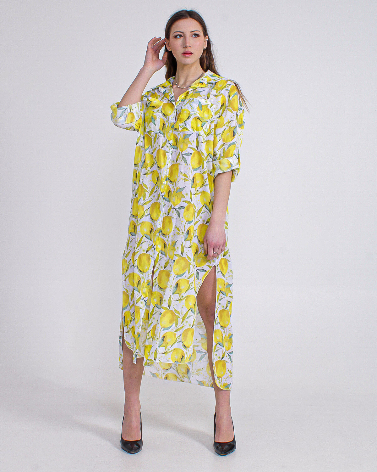 Grossista TDI FASHION - Abito chemisier midi con stampa agrumi