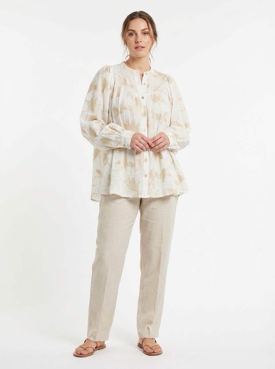 Grossista TDI FASHION - Camicia donna panna con stampa delicata