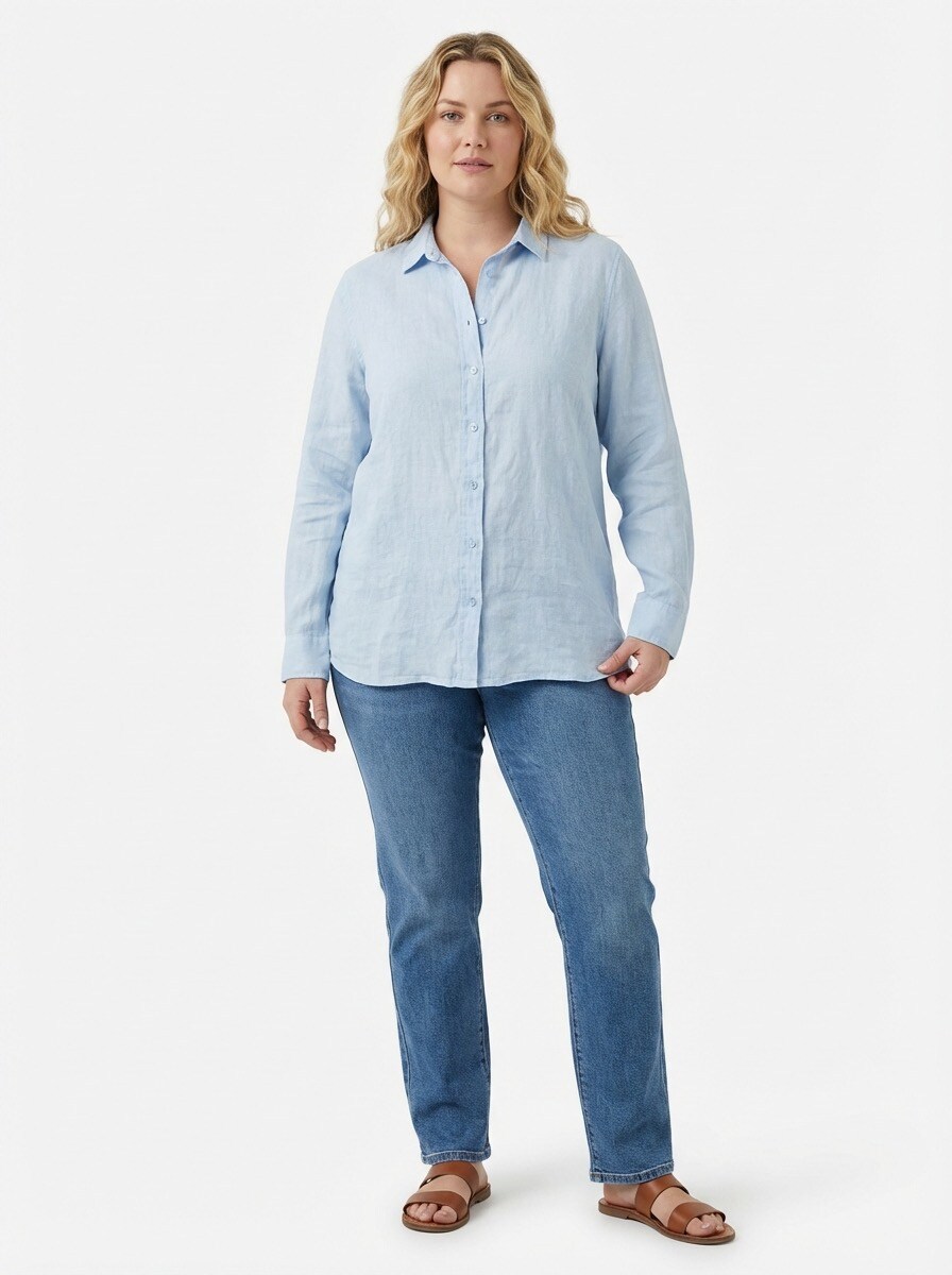 Grossiste TDI FASHION - Chemise classique en lin avec col col, boutons sur le devant et ourlet arrondi