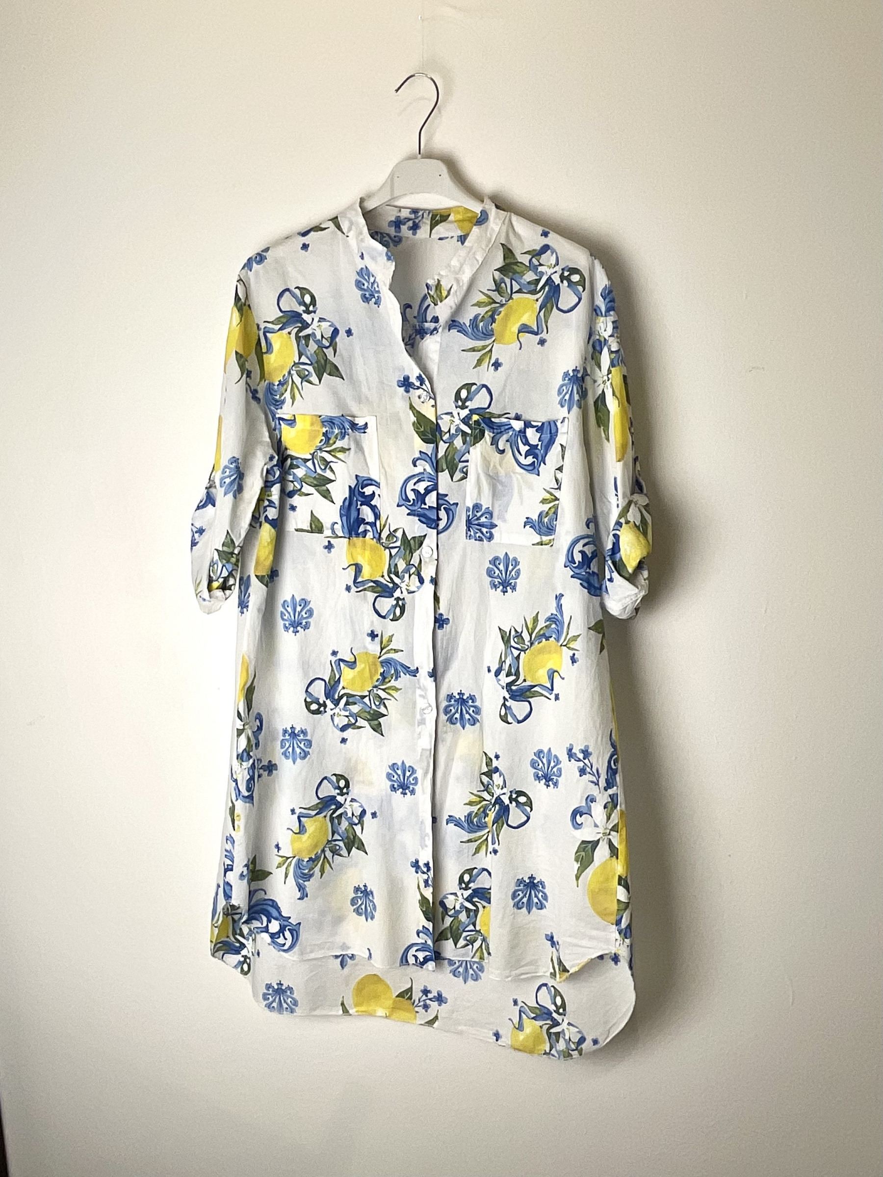 Grossista TDI FASHION - Camicia lunga bianca con stampa limoni