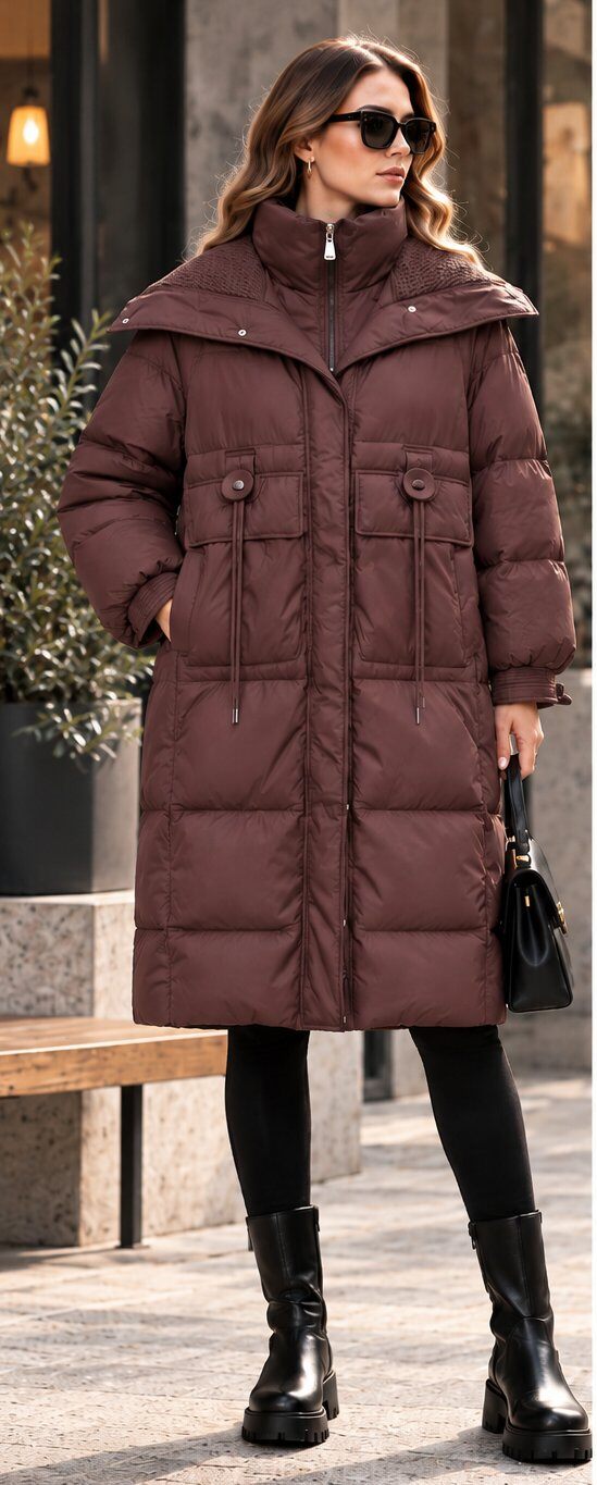 Wholesaler TDI FASHION - Women's Long Puffer Jacket with Maxi Collar and Cargo Pockets