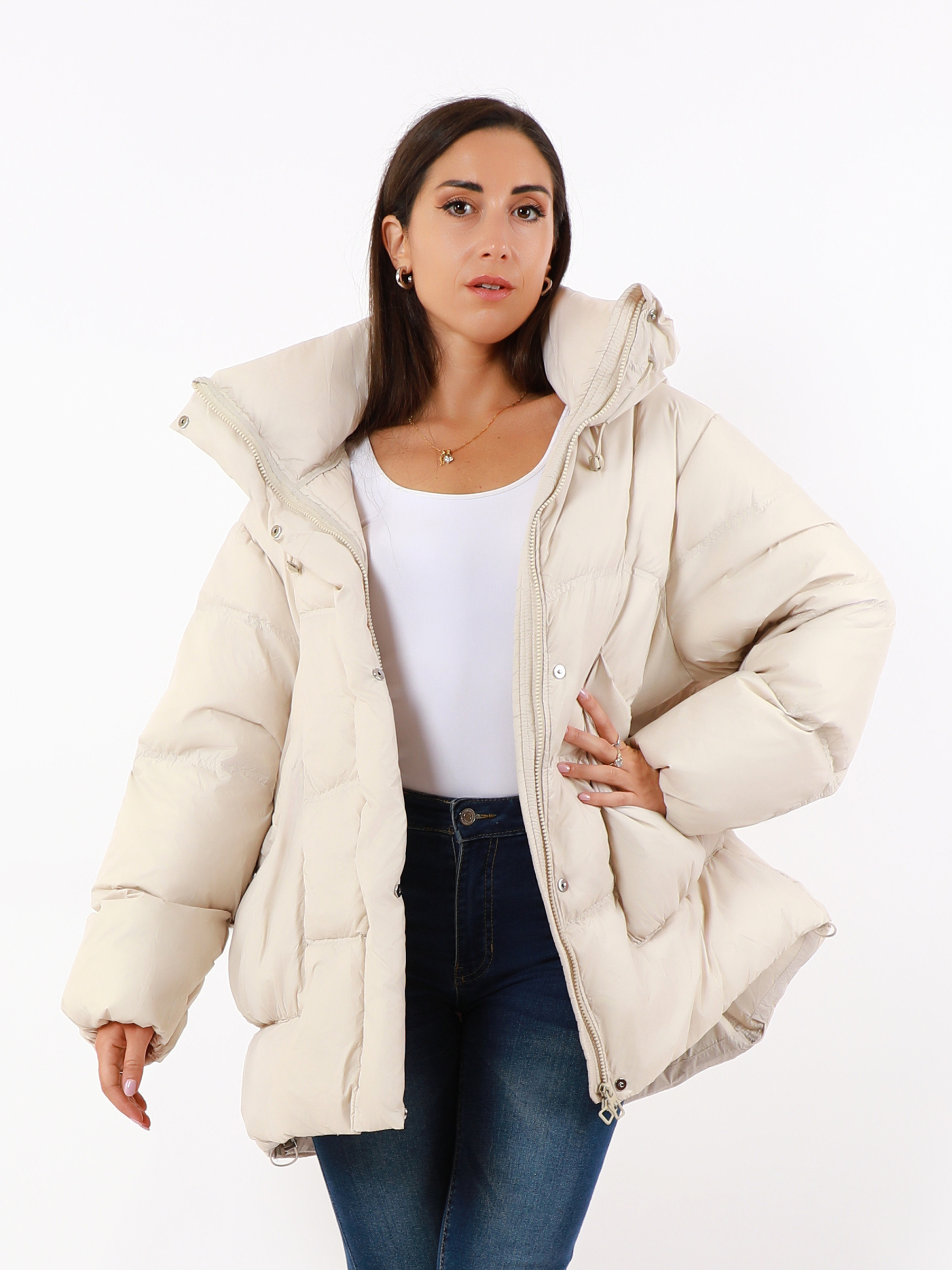 Wholesaler TDI FASHION - Women's oversized black puffer jacket with hood – winter padded coat