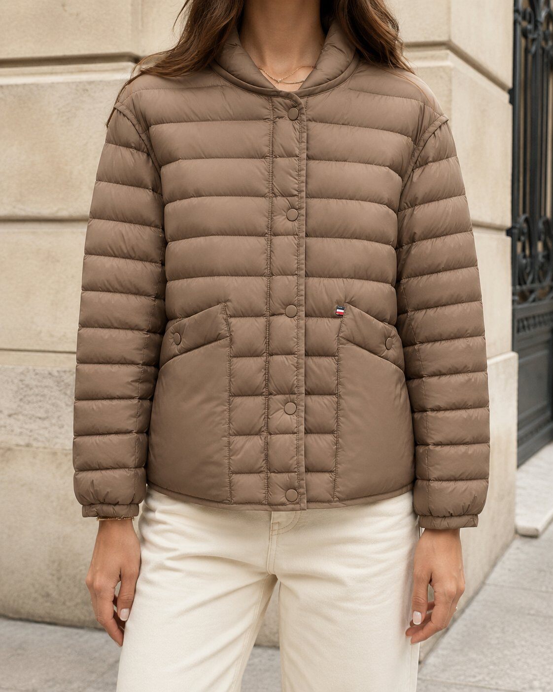 Wholesaler TDI FASHION - Women's Lightweight Quilted Down Jacket with Pockets – Taupe Padded Coat