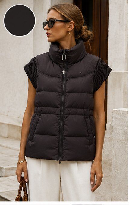 Wholesaler TDI FASHION - Women's Puffer Vest with Knit Details – Sleeveless Padded Vest with High Collar and Zipper