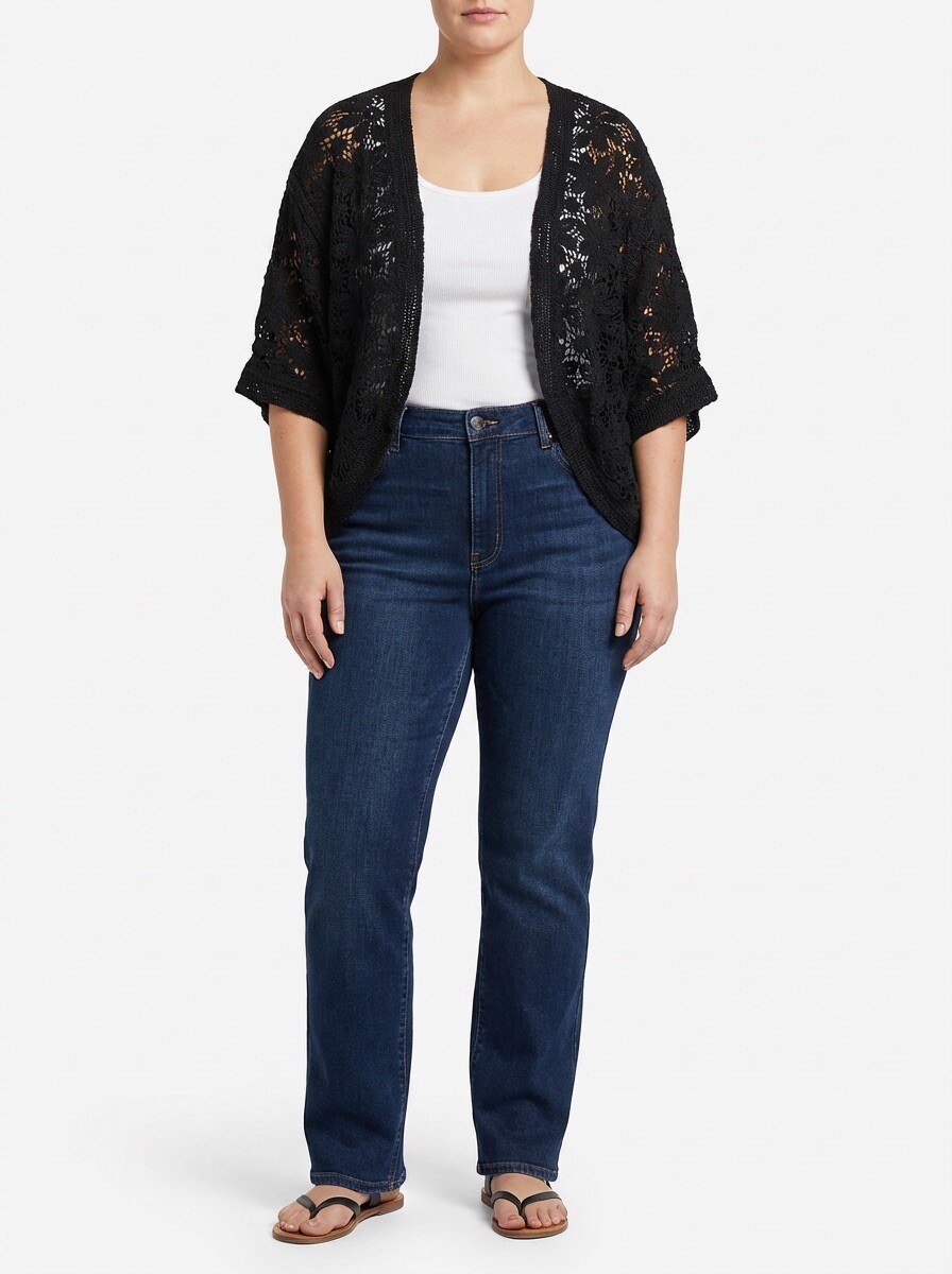 Grossiste TDI FASHION - Cardigan kimono en dentelle crochet ajourée avec manches larges 3/4 – châle d'été