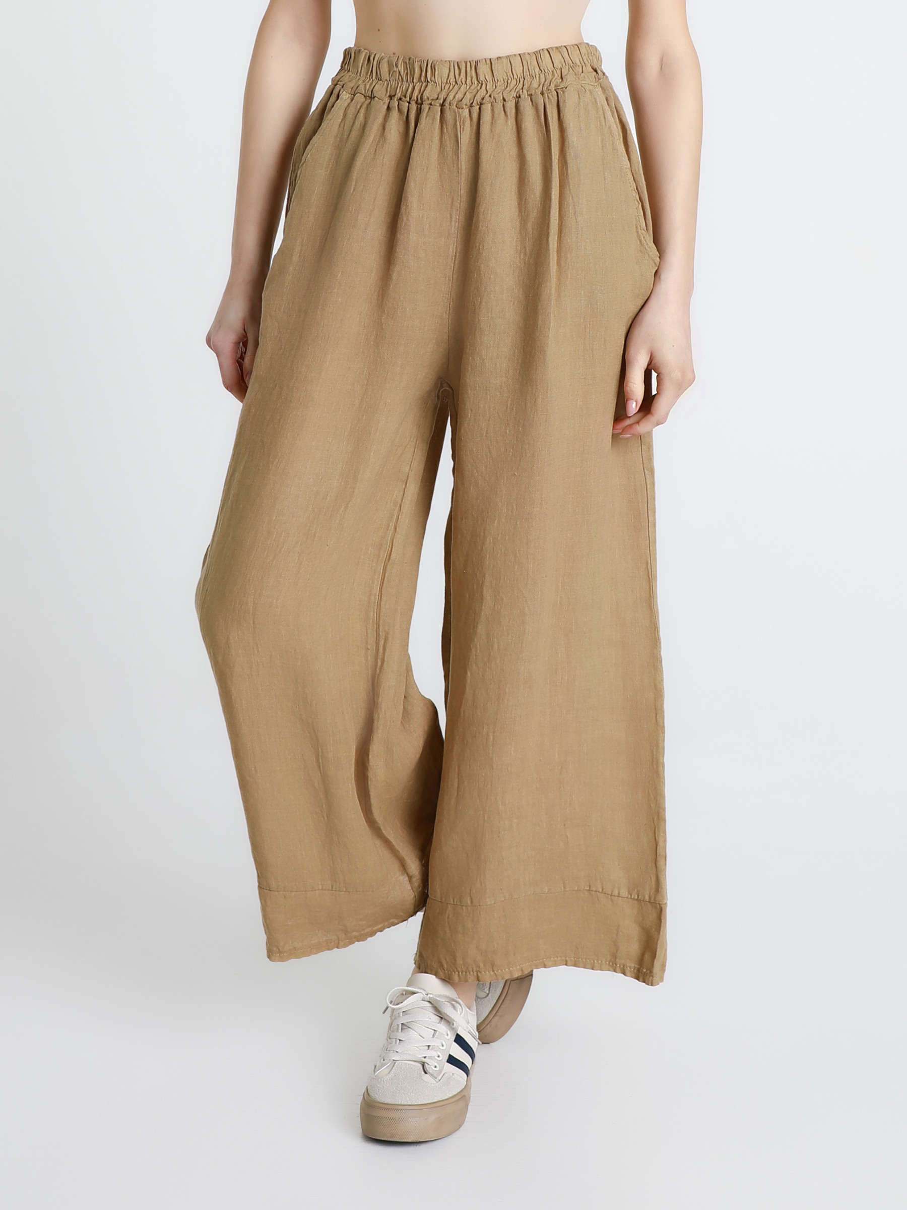 Grossiste TDI FASHION - Pantalon palazzo en lin avec taille élastique et poches latérales